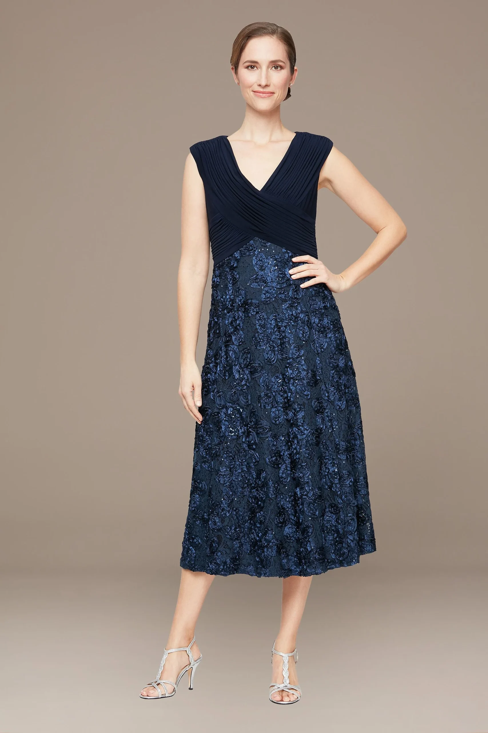 Petite Tea Length A-Line with Soutache Skirt