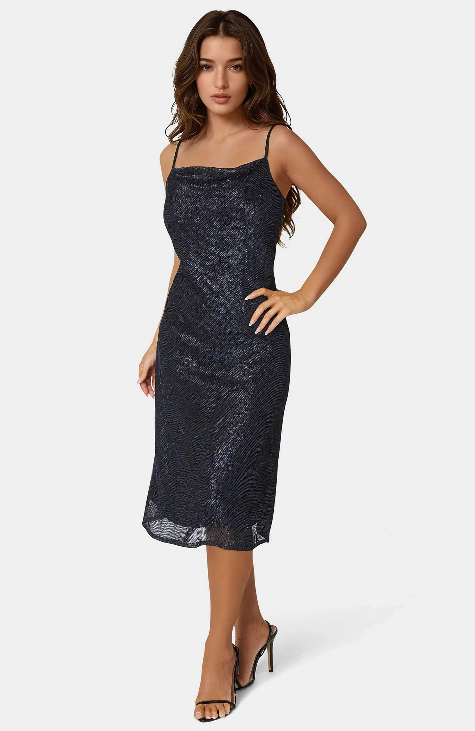 Pleat Cowl Midi Dress