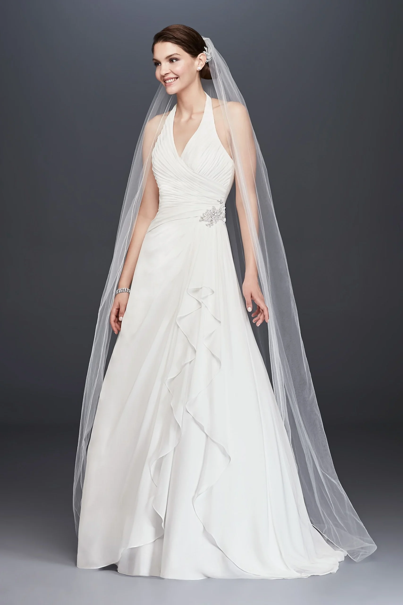 Pleated Chiffon Halter Wedding Dress As-Is