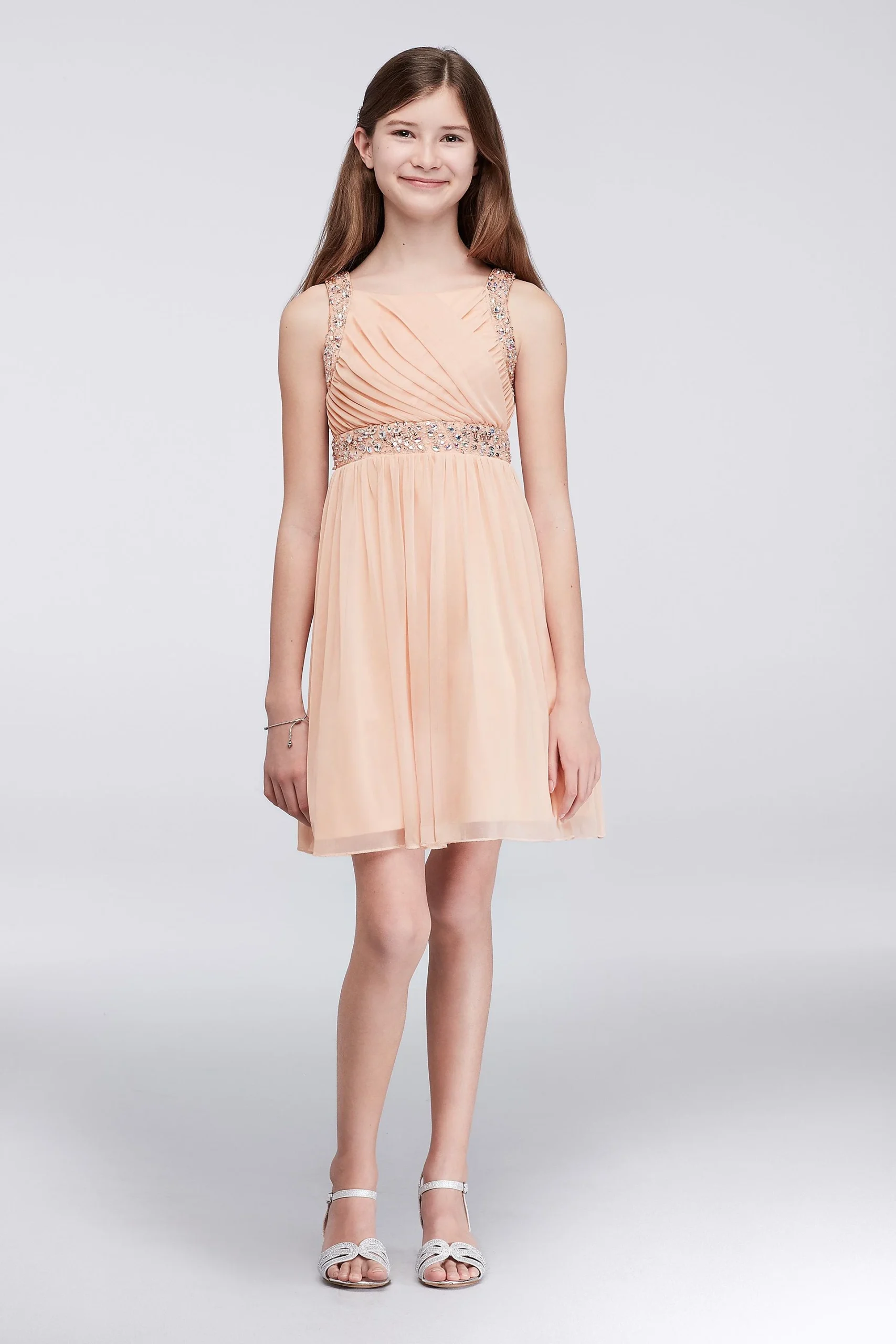 Pleated Chiffon Party Dress with Beading