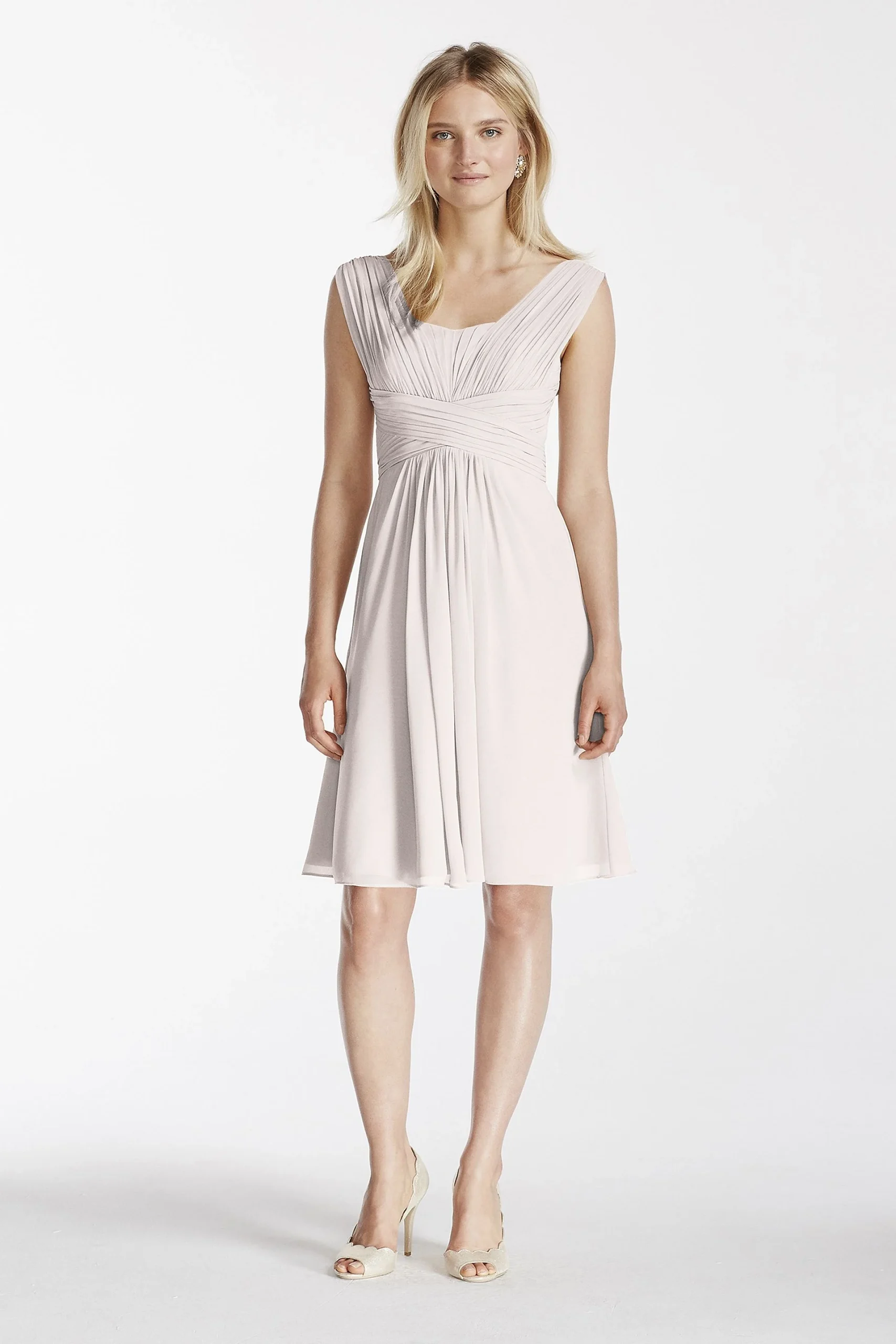 Pleated Chiffon Short Dress with Tank Straps