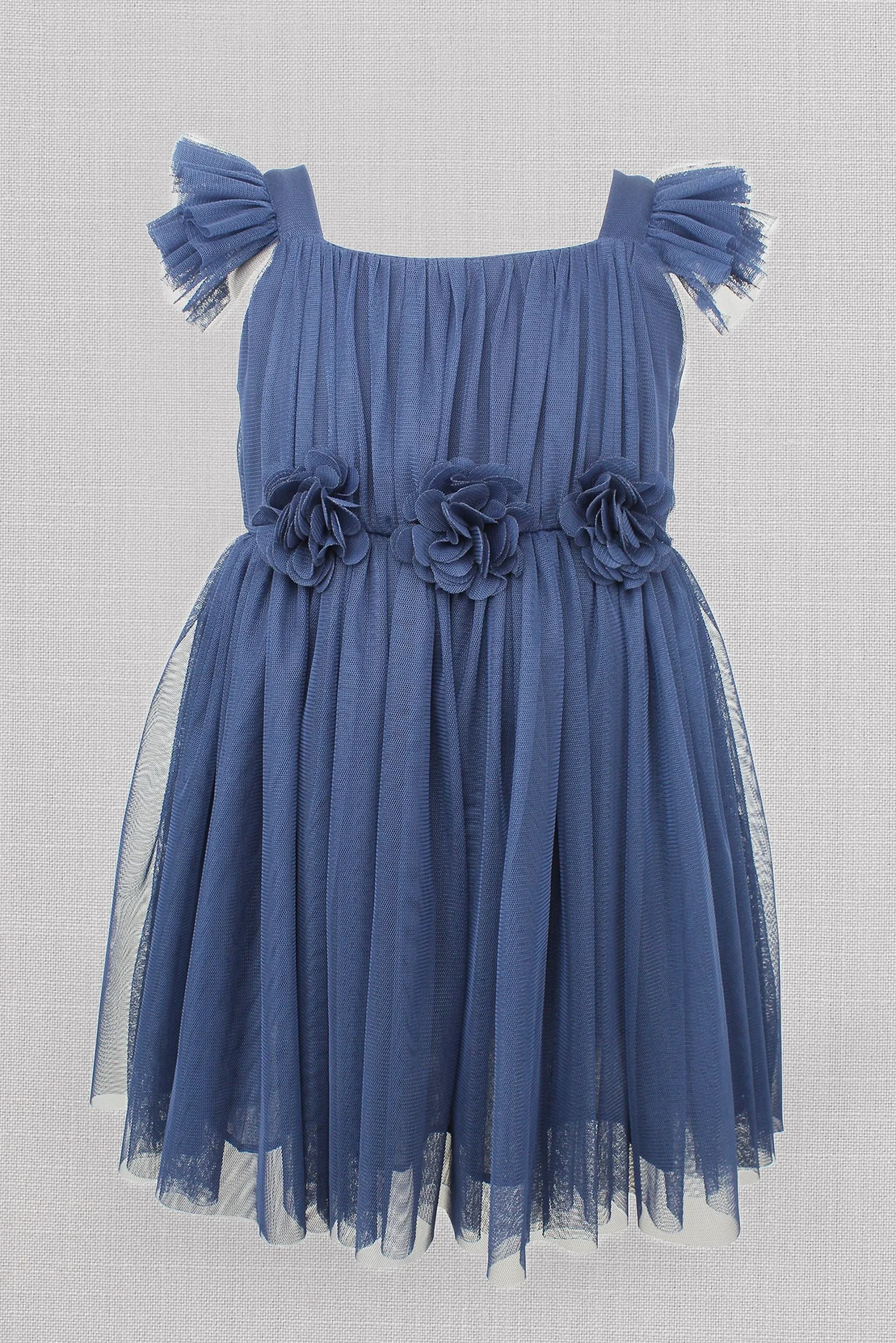 Pleated Flutter Sleeve Rosette Flower Girl Dress