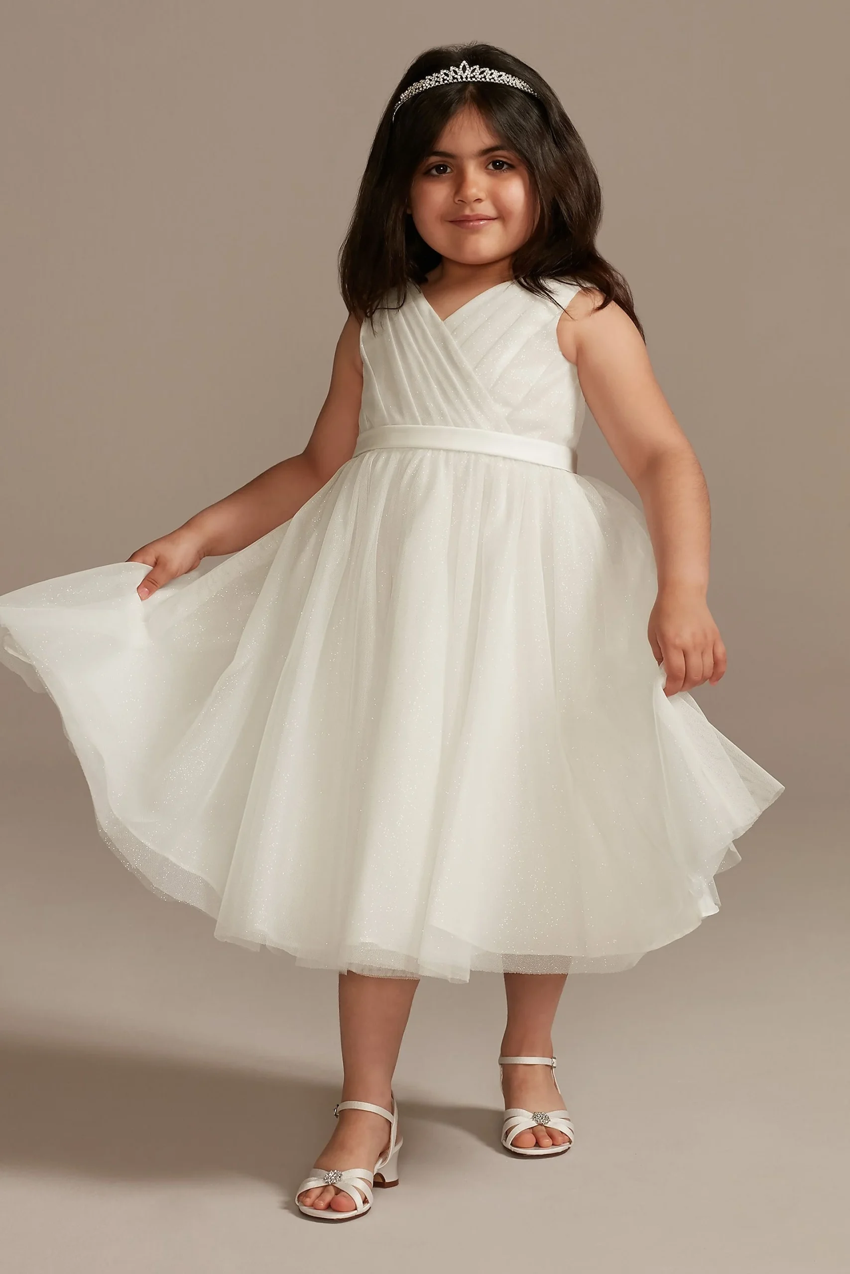 Pleated Glitter Tulle A-Line Flower Girl Dress