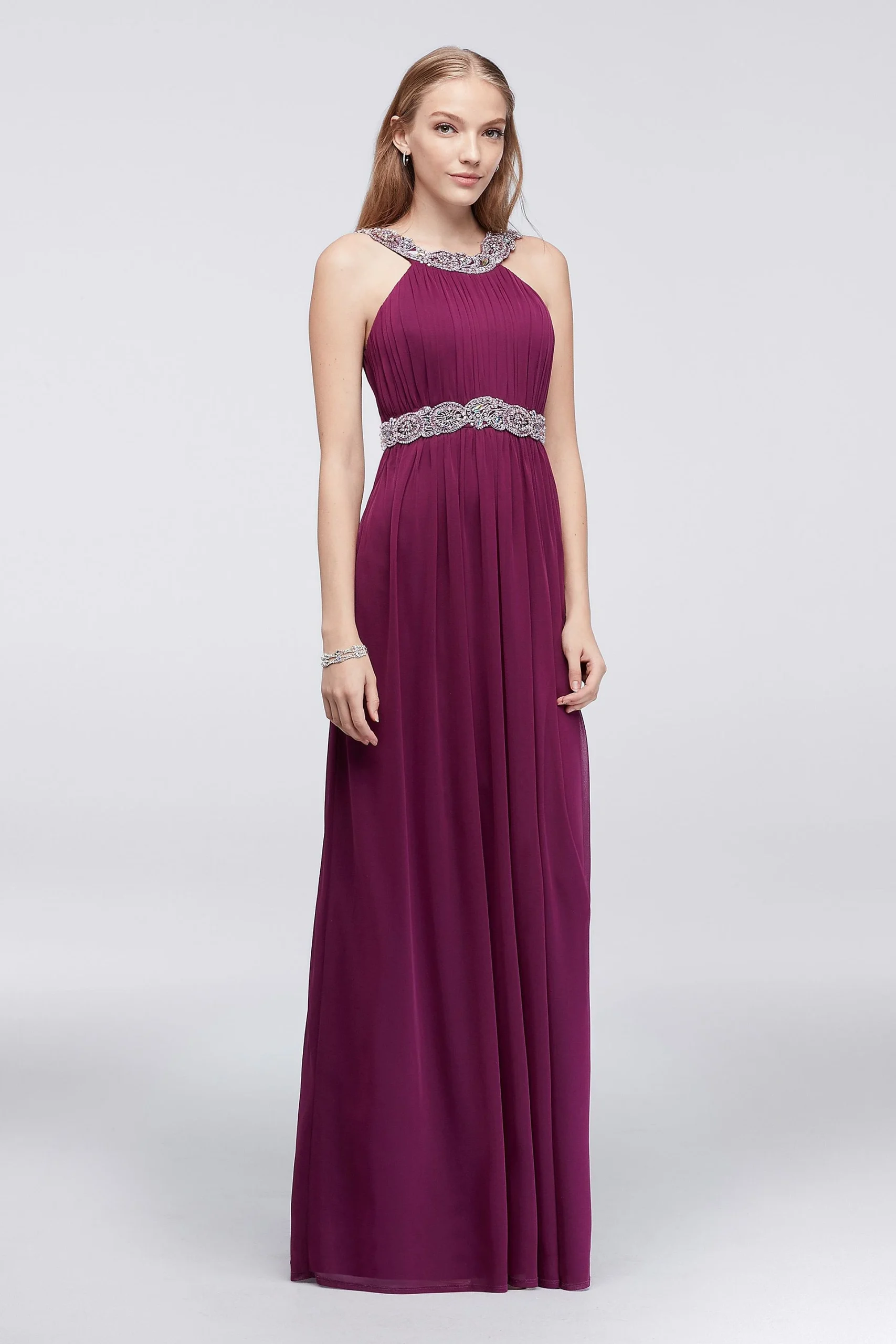 Pleated Matte Jersey Dress with Beading