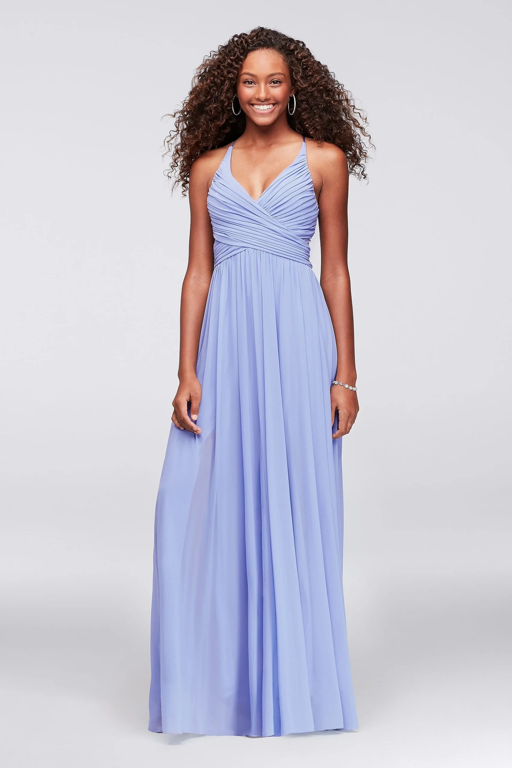 Pleated Mesh Gown with Illusion Back
