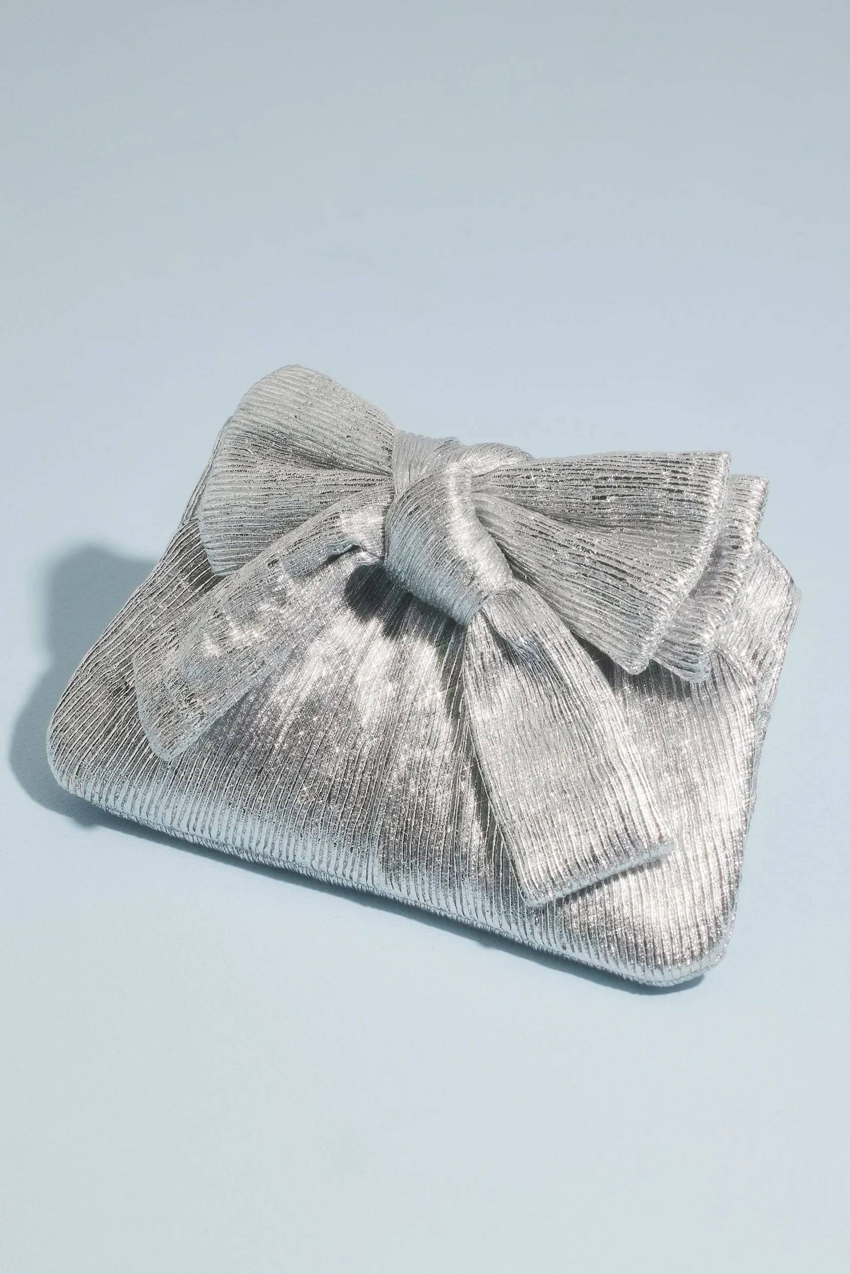 Pleated Metallic Bow Clutch
