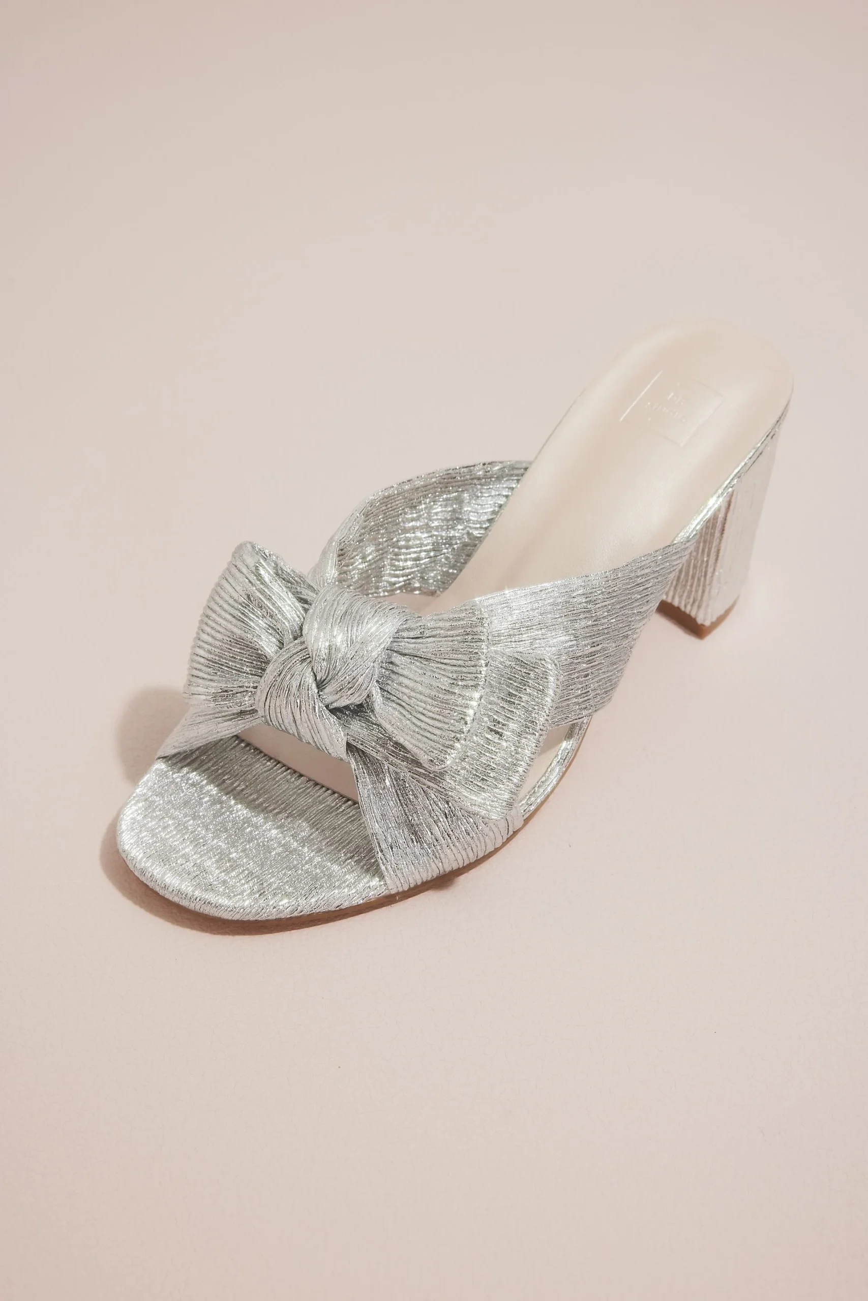 Pleated Metallic Bow Mules