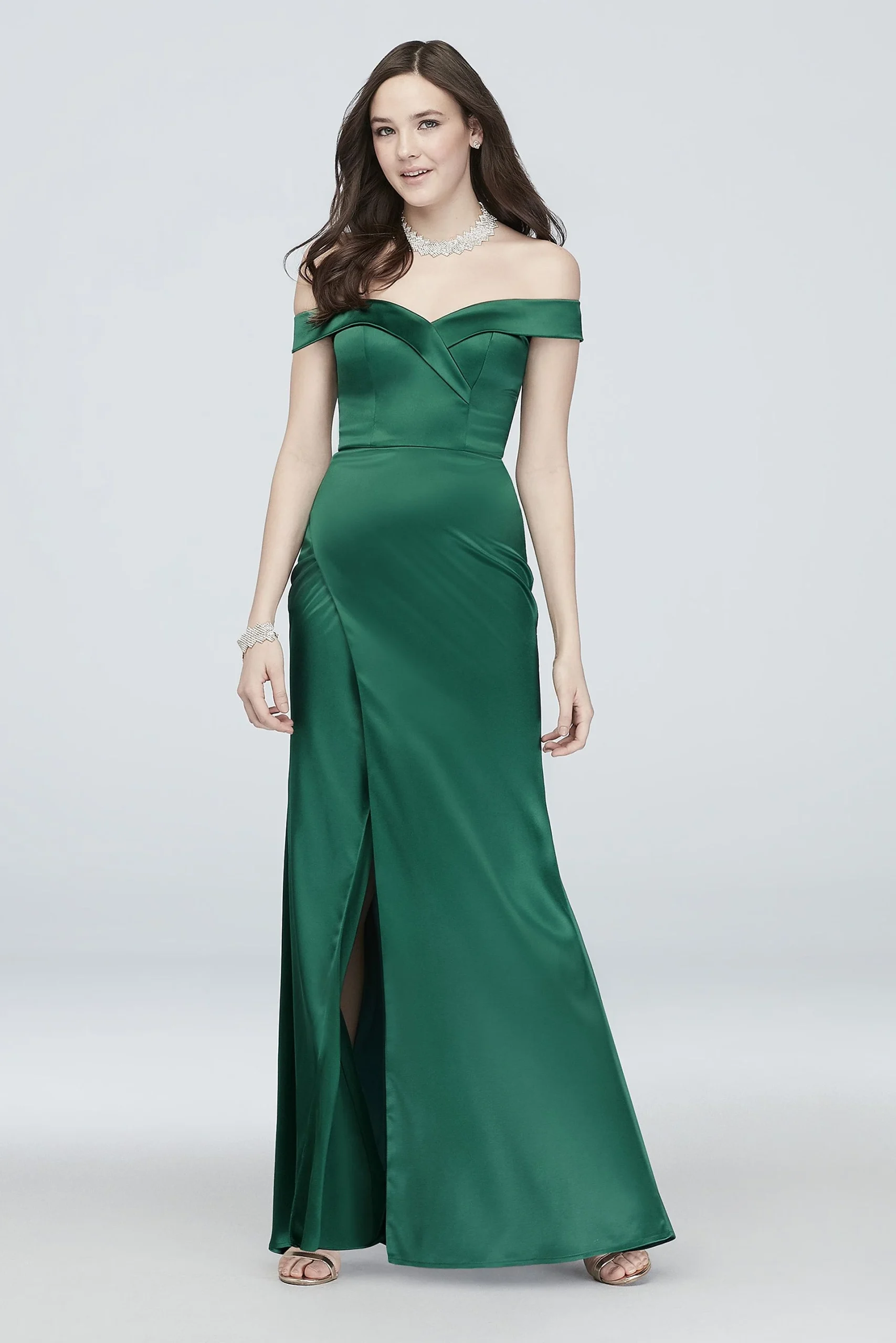 Pleated Off the Shoulder Satin Mermaid Gown