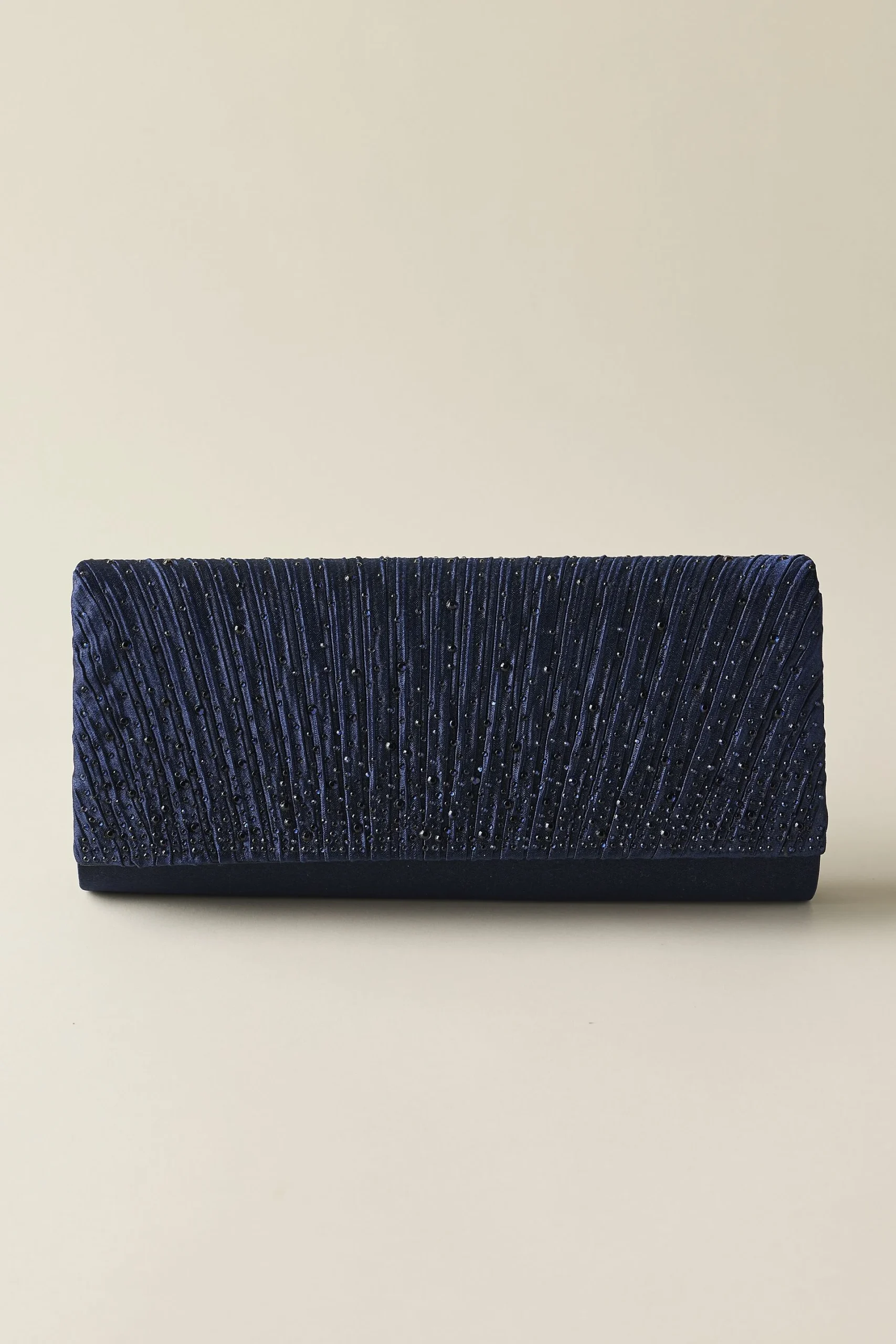 Pleated Satin Crystal Embellished Bag