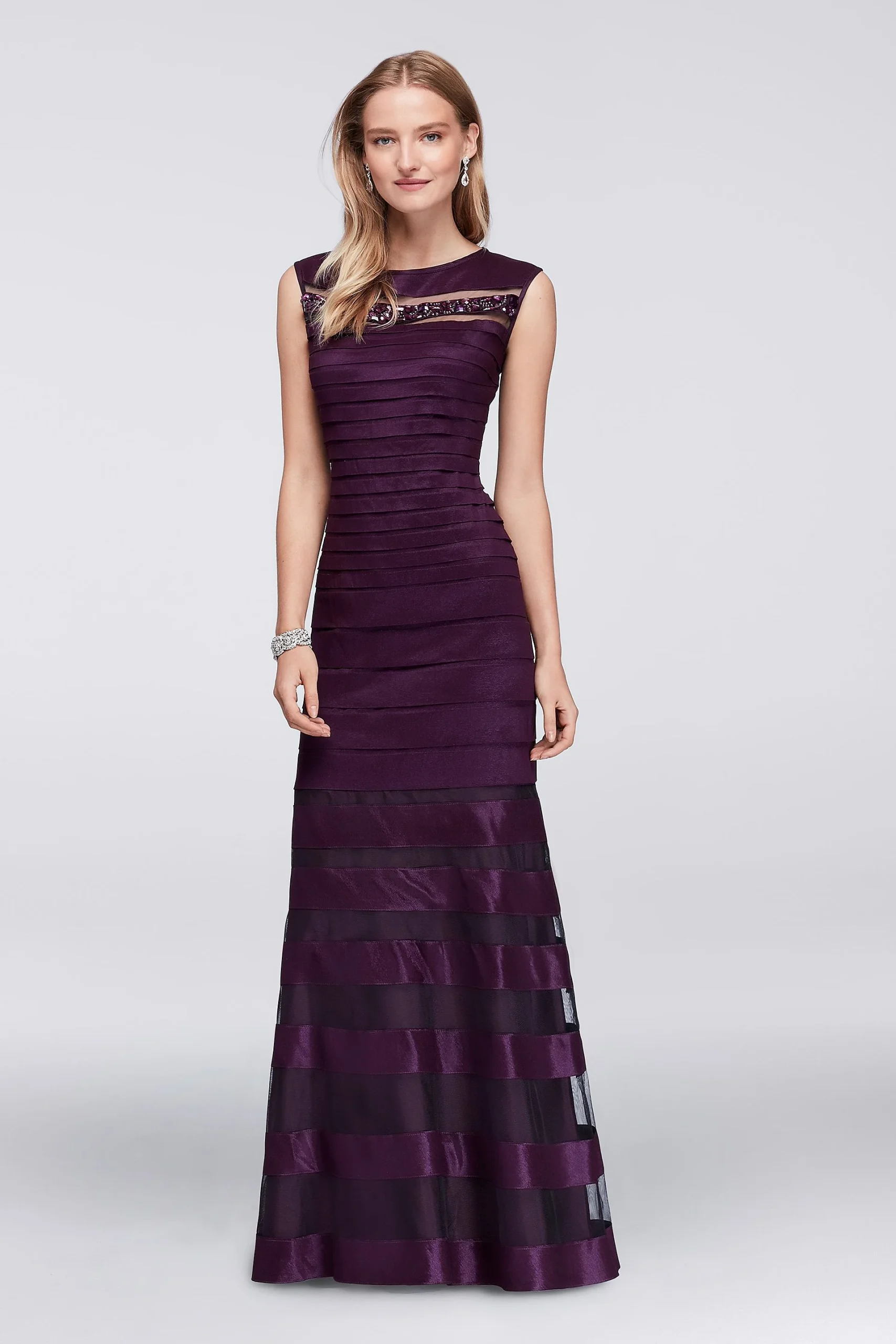 Pleated Stretch Taffeta Gown with Beading