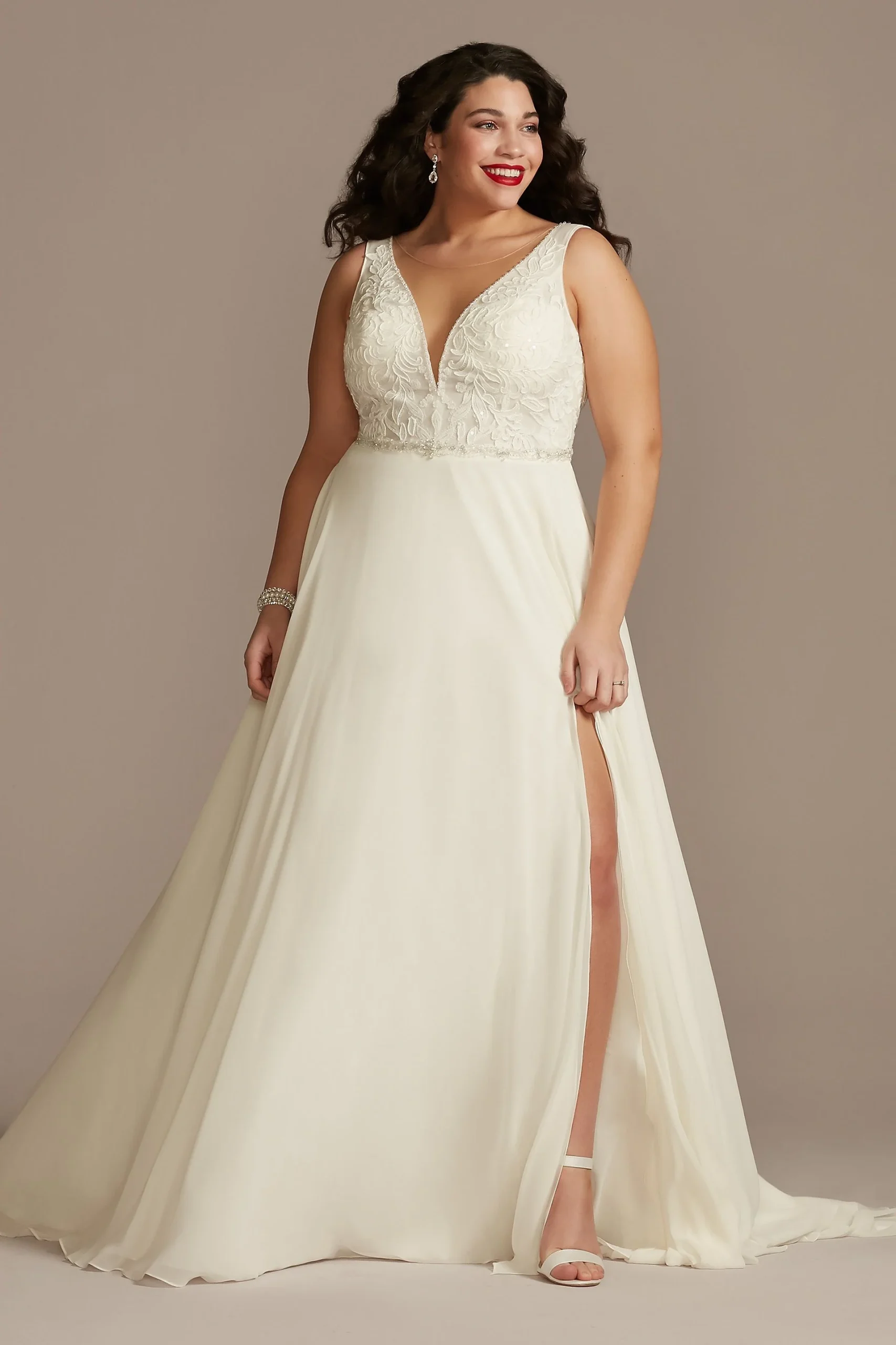 Plunge Chiffon Plus Size Wedding Dress