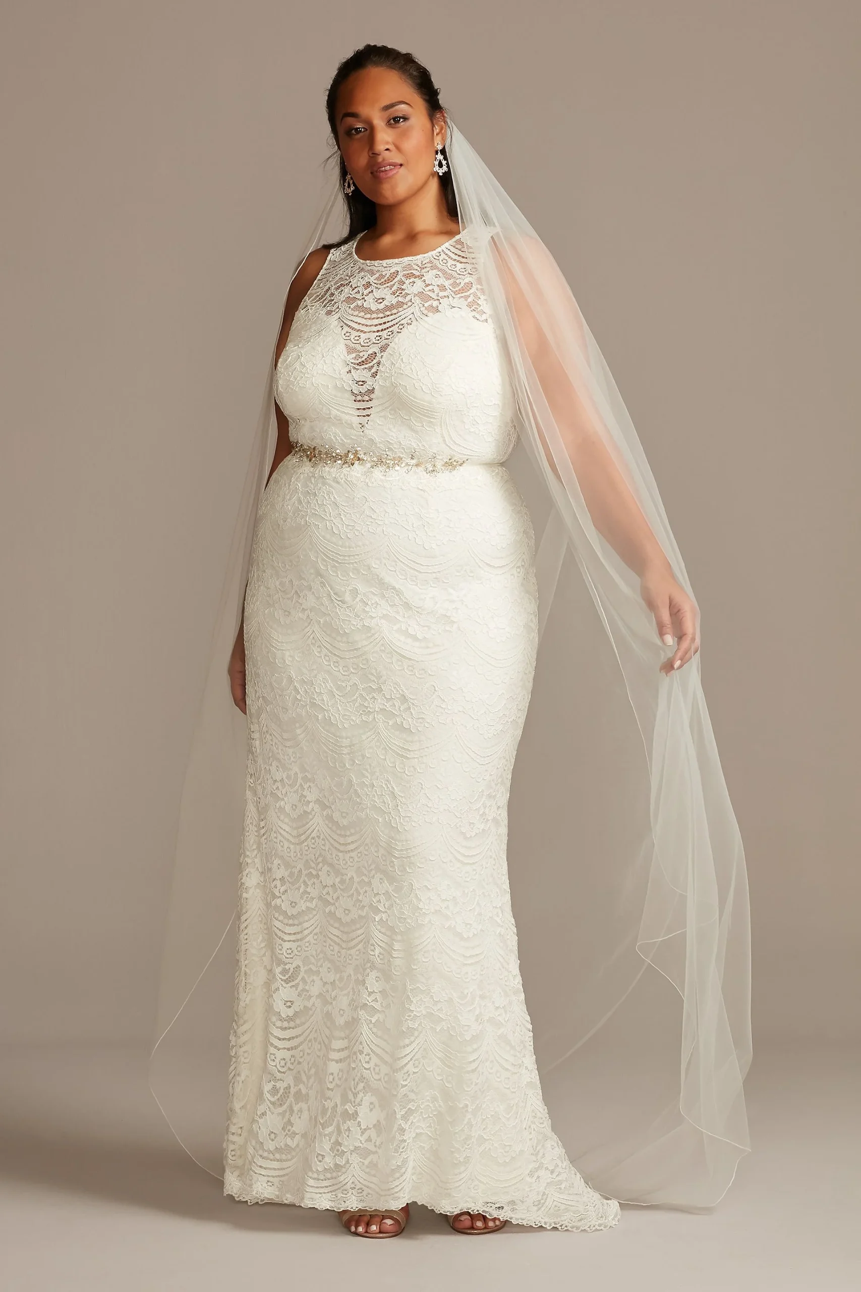 Plunge Illusion Chantilly Wedding Dress