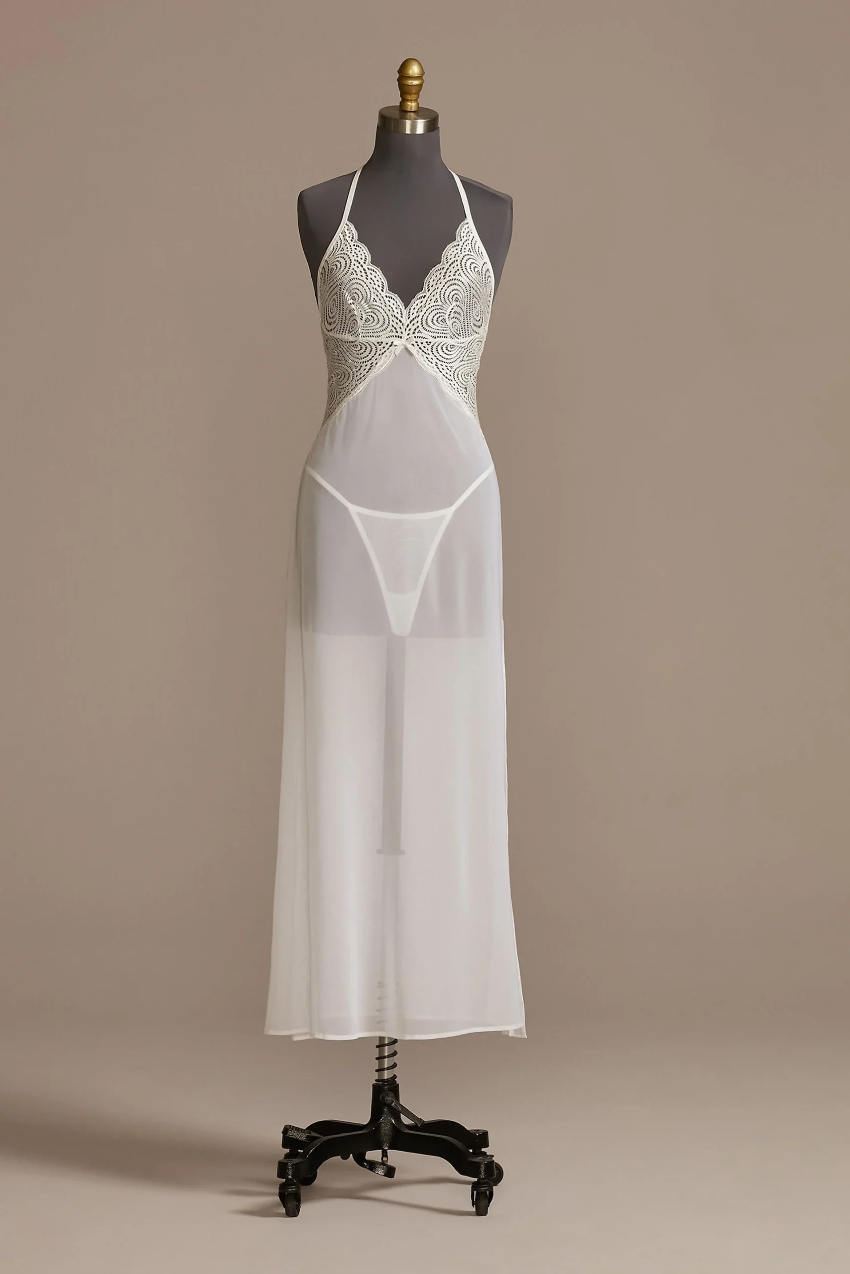 Plunging Lace and Chiffon Halter Chemise