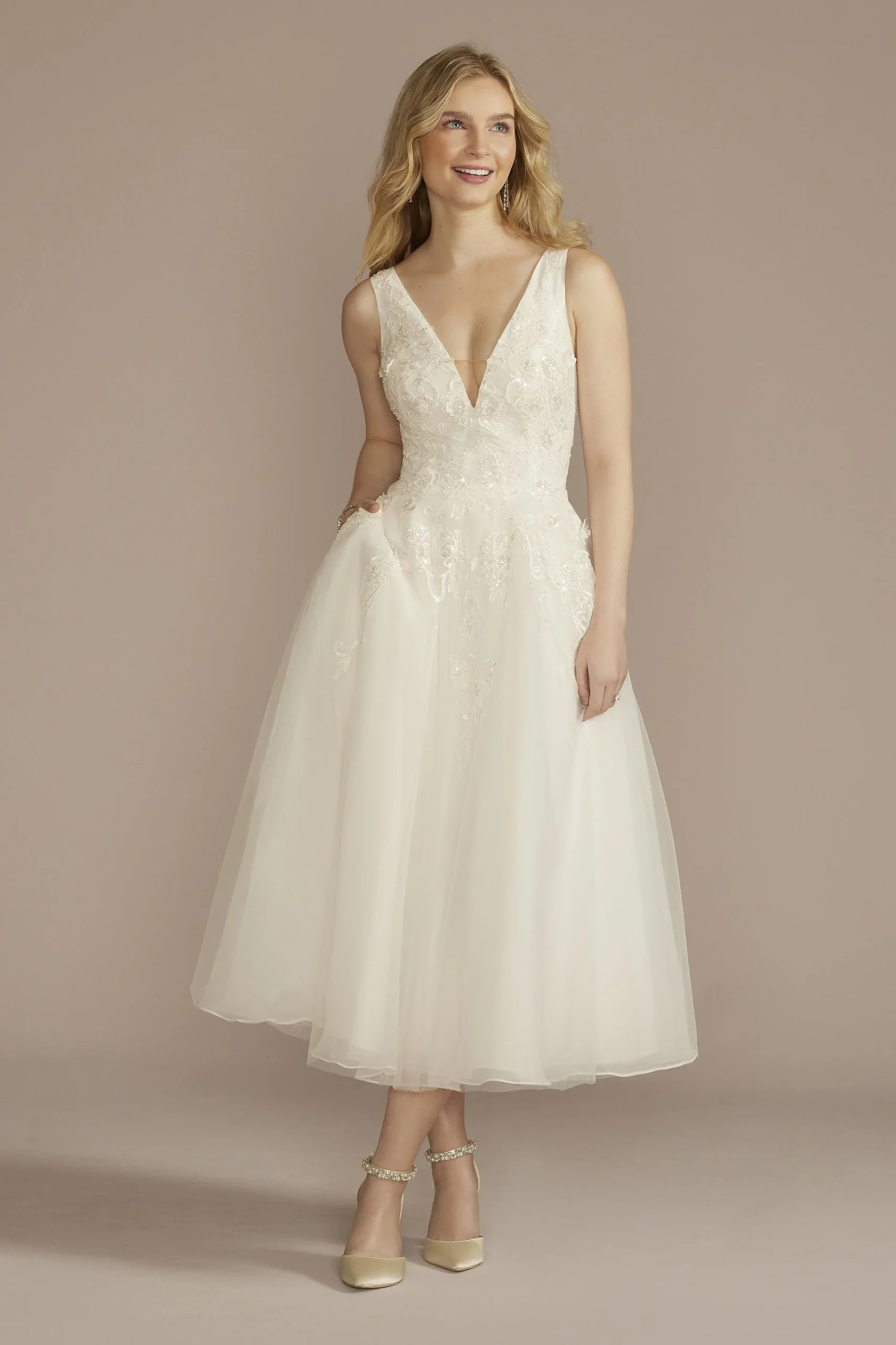Plunging Neckline Lace Wedding Dress