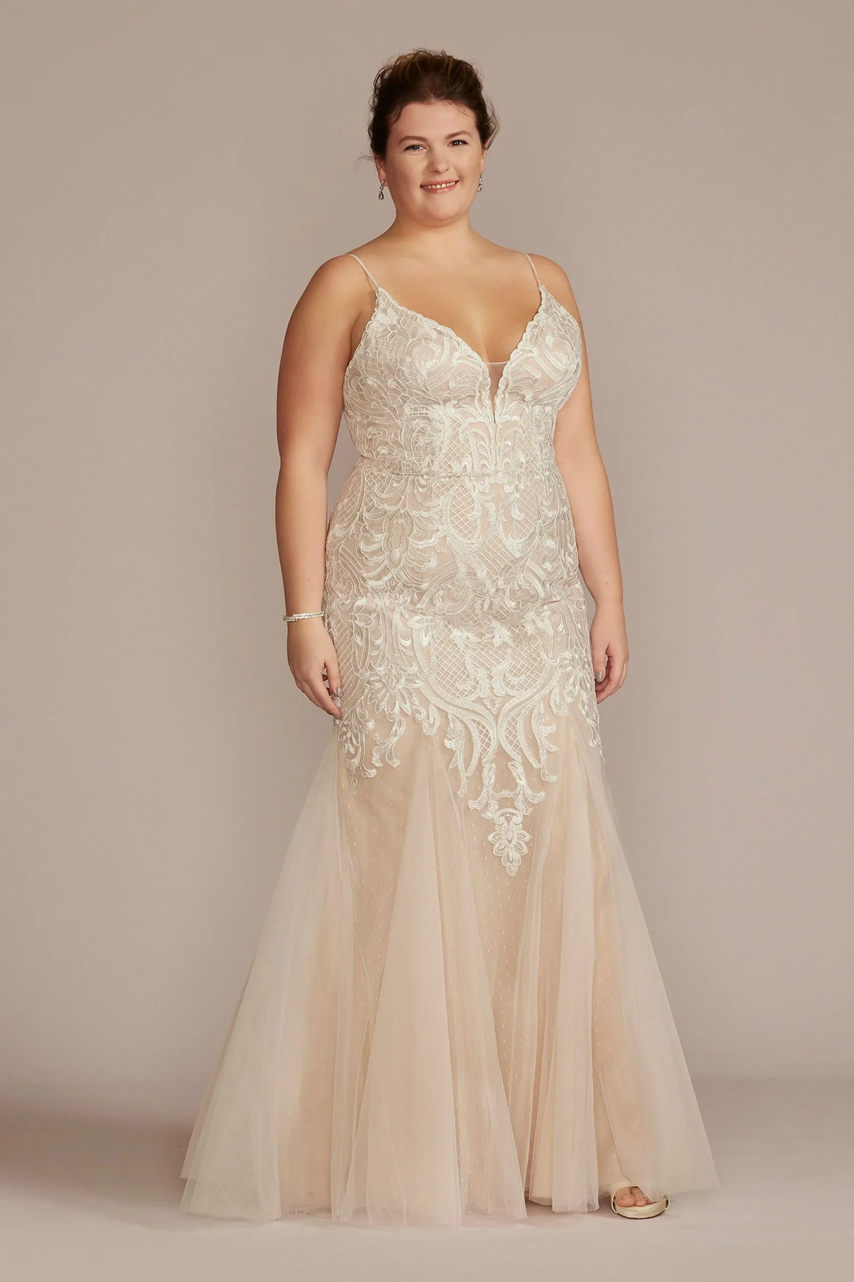Plunging V-Neck Wedding Gown with Godet Skirt