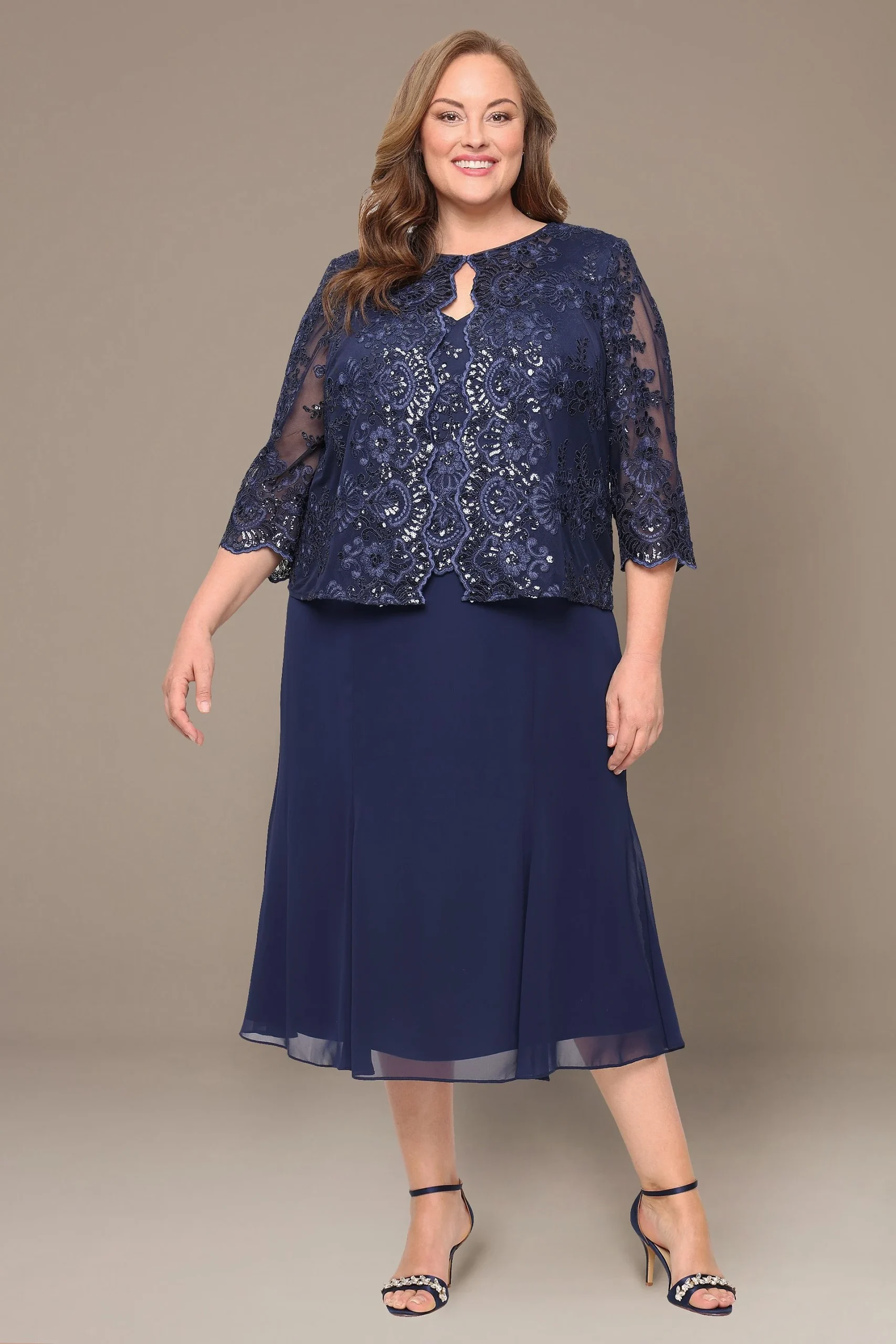 Plus Midi Tulle Jacket Dress with Chiffon Skirt