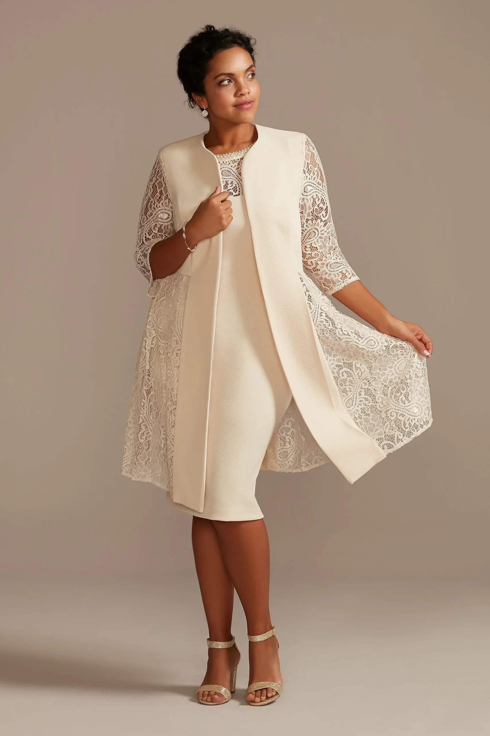 Plus Short Dress and Jacket with Lace Detail