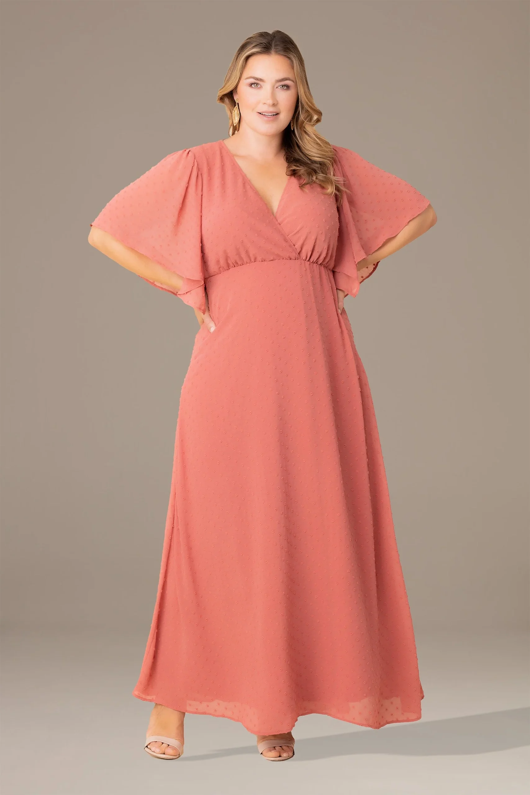 Plus Size Carmella Flutter Sleeve Evening Gown