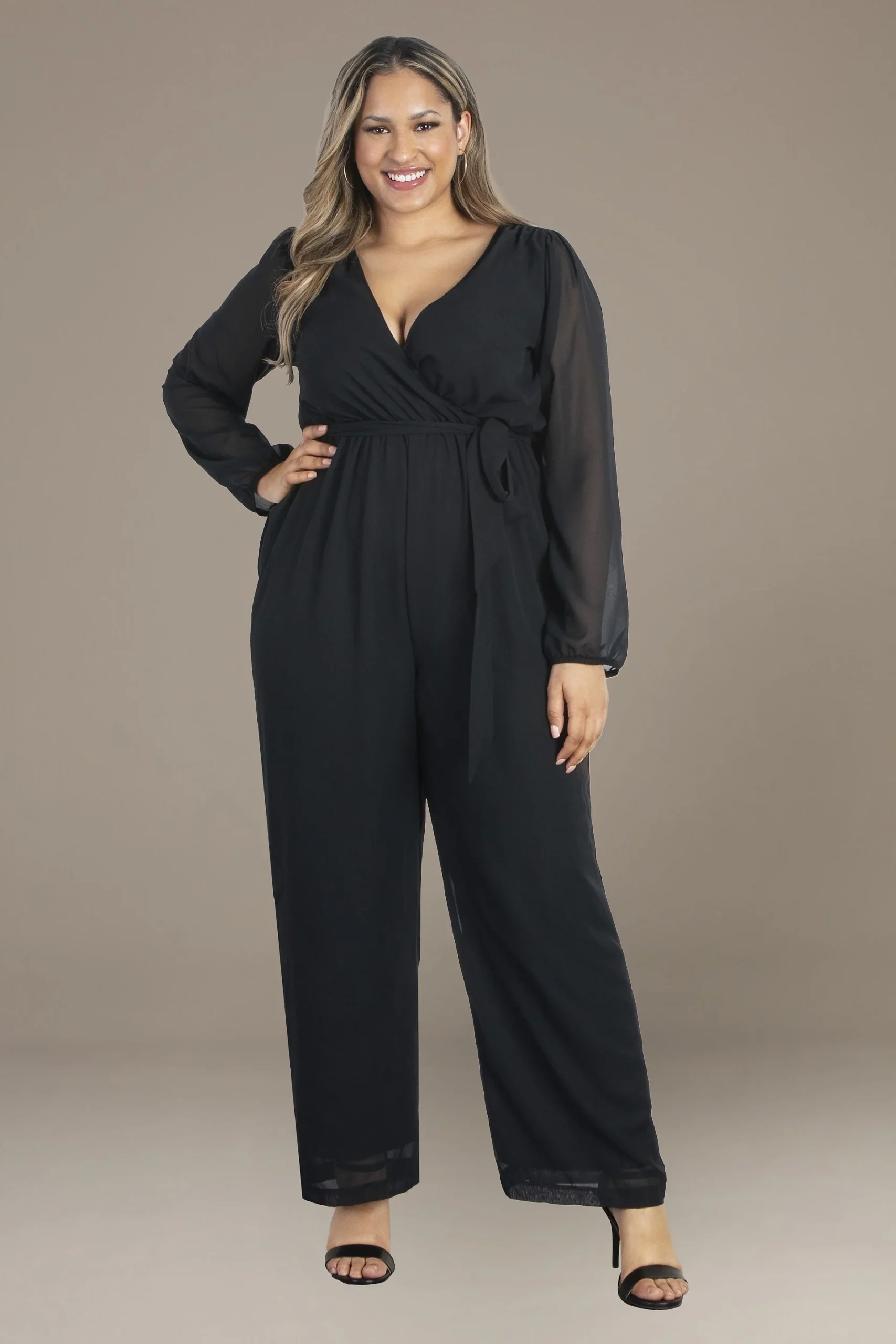Plus Size Celina Chiffon Long Sleeve Jumpsuit