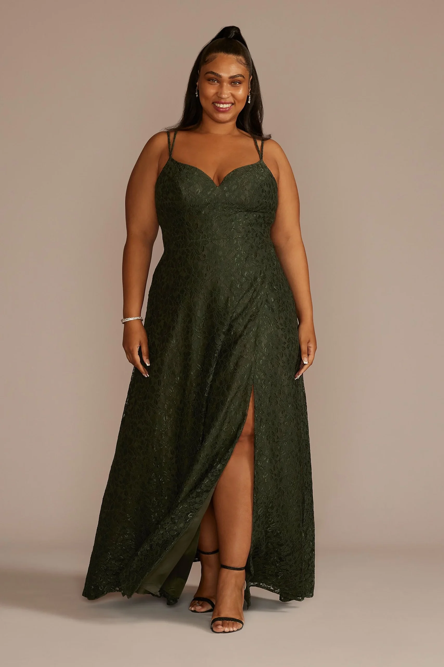 Plus Size Double Strap Allover Lace A-Line