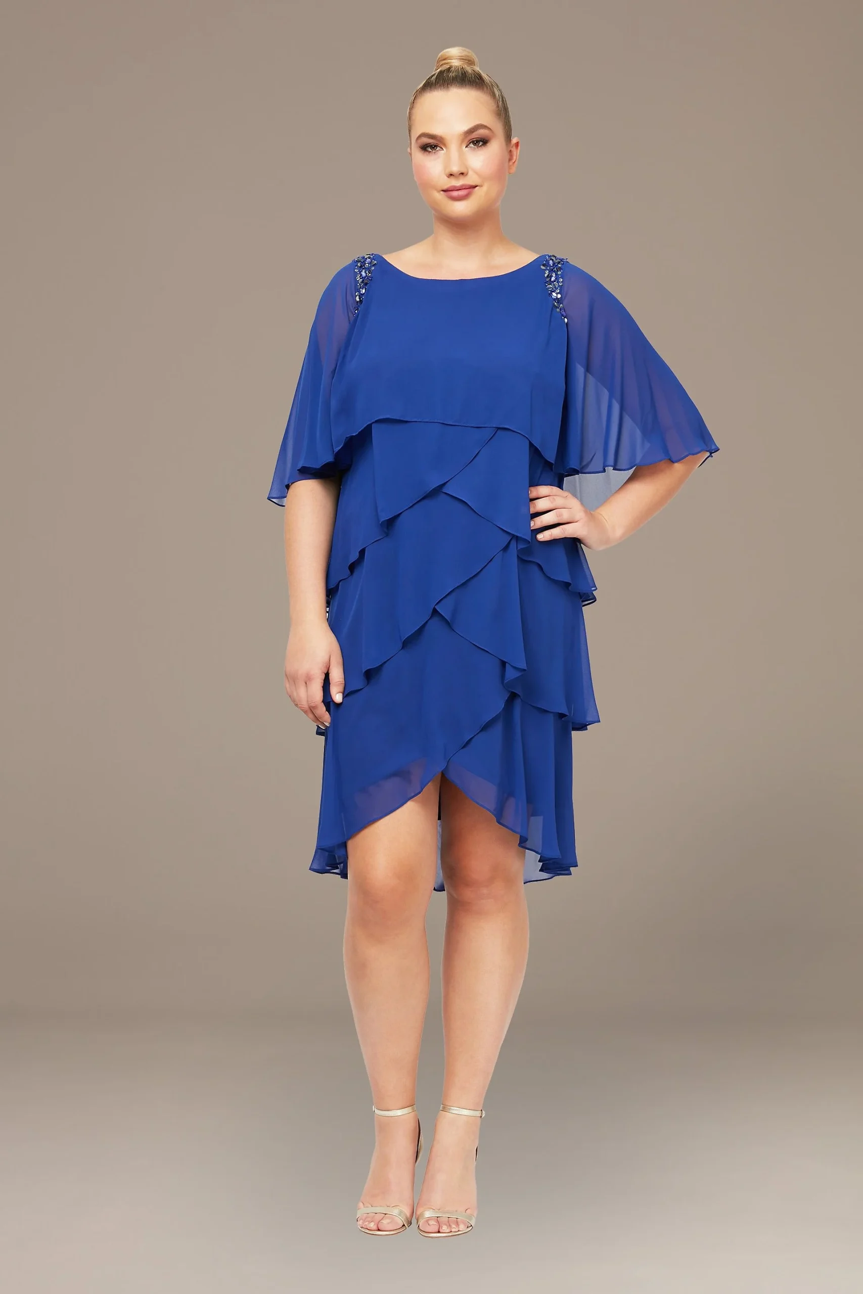 Plus Size Embellished Shoulder Tiered Dress