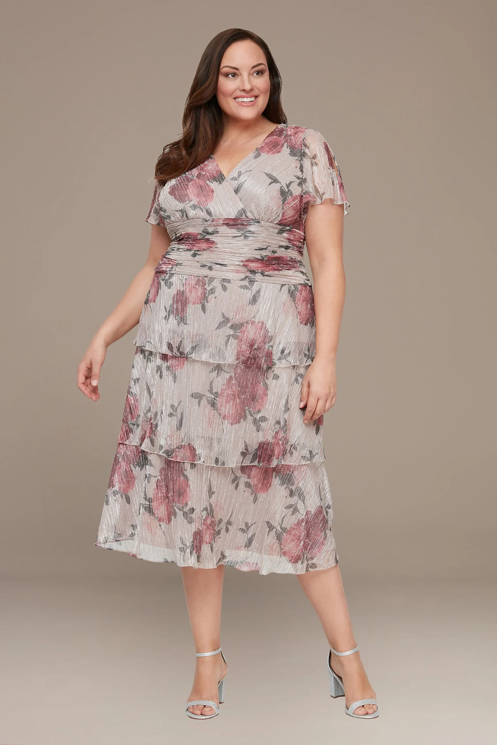 Plus Size Floral A-Line Dress with Tiered Skirt
