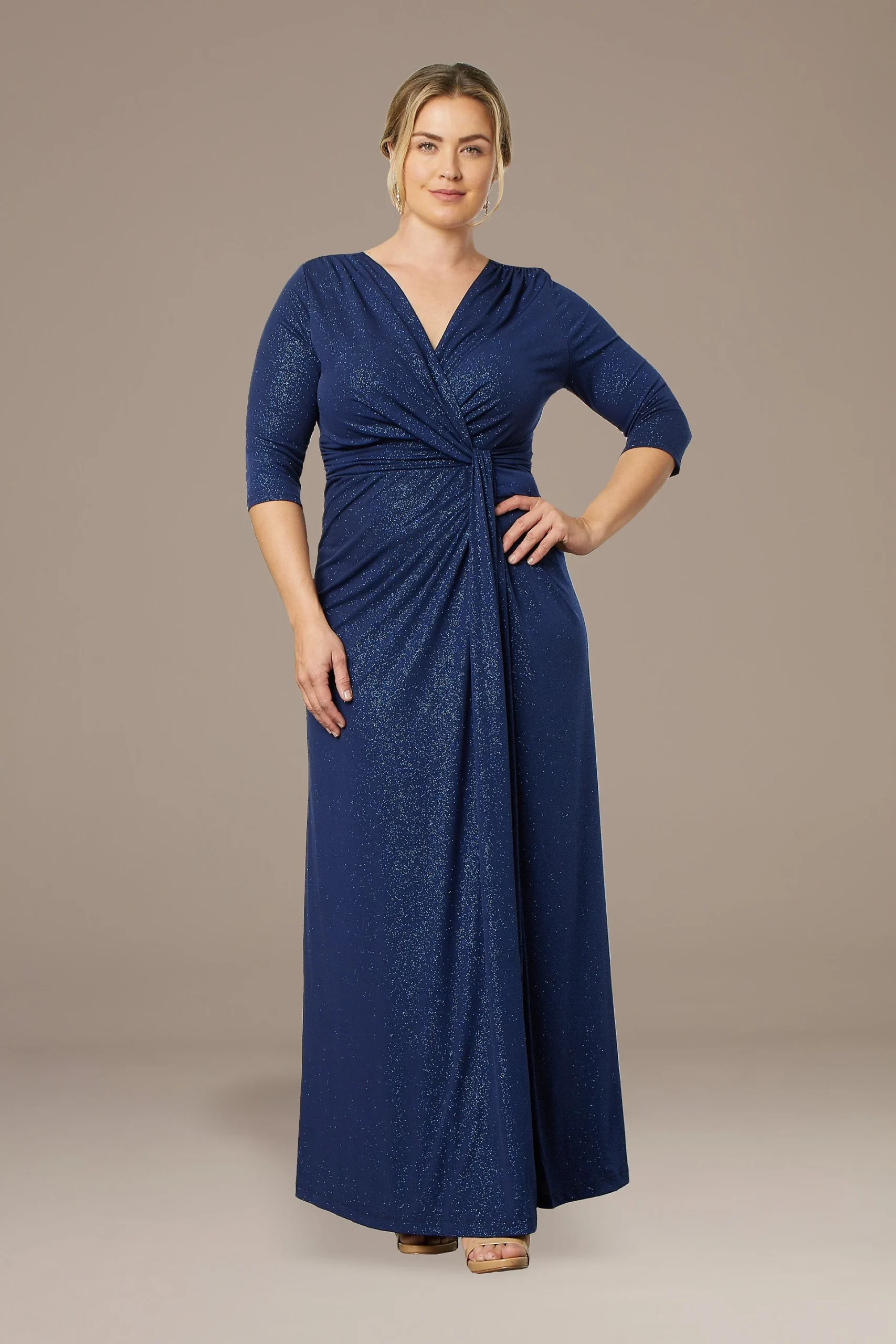 Plus Size Glitter Draped V-Neck A-Line Dress