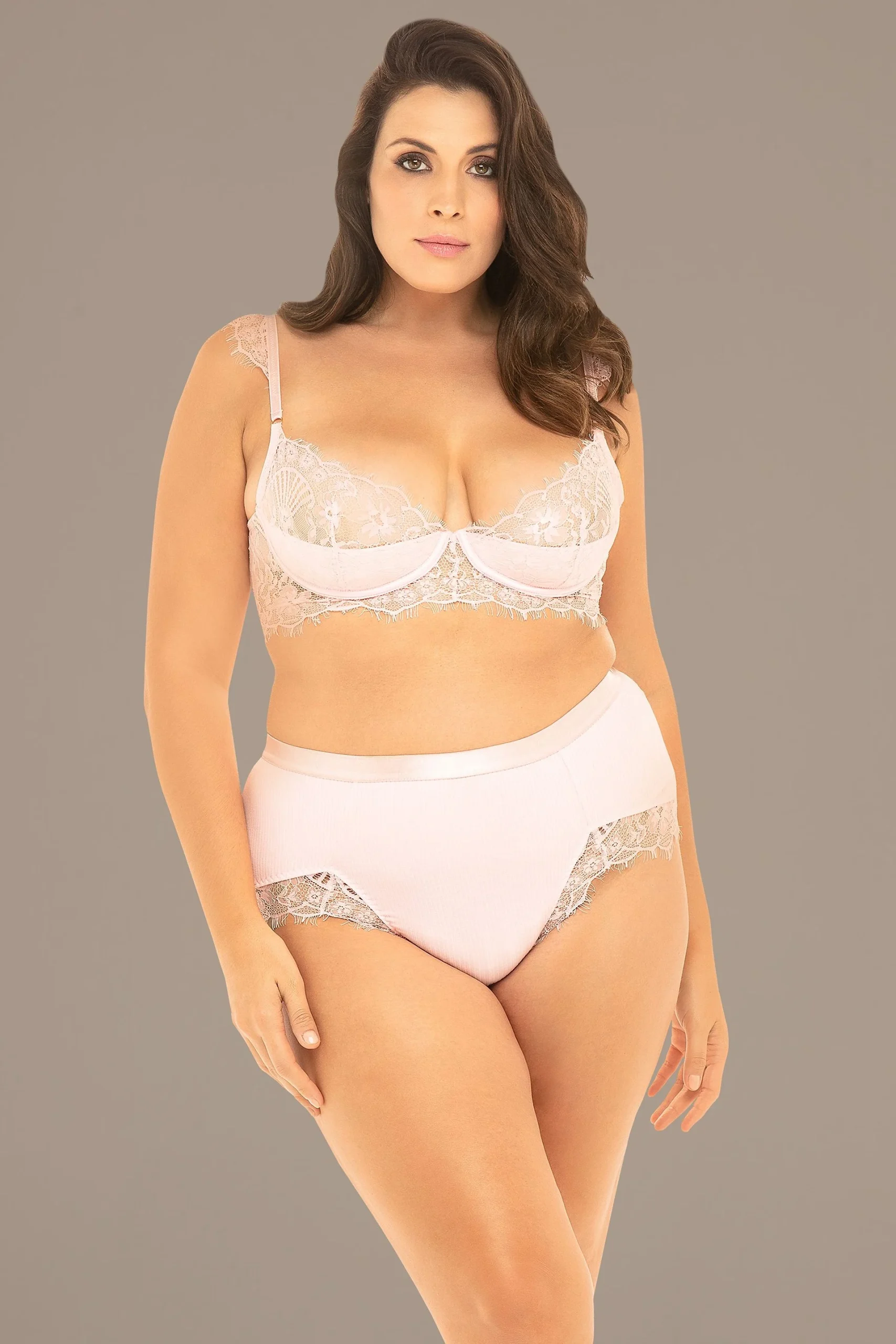 Plus Size Lace Bra and High Waist Knit Panty Set