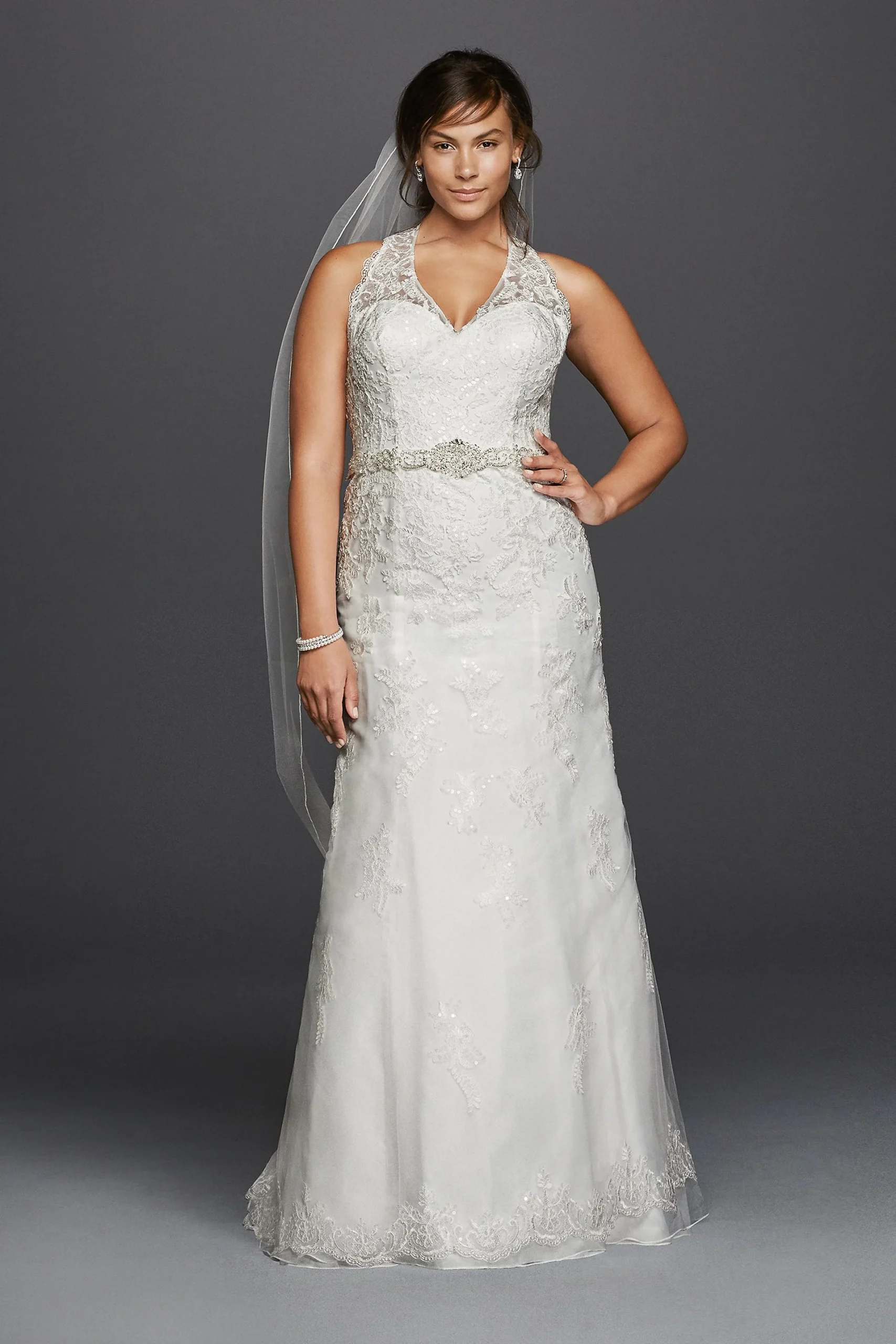 Plus Size Lace Keyhole Back Wedding Dress