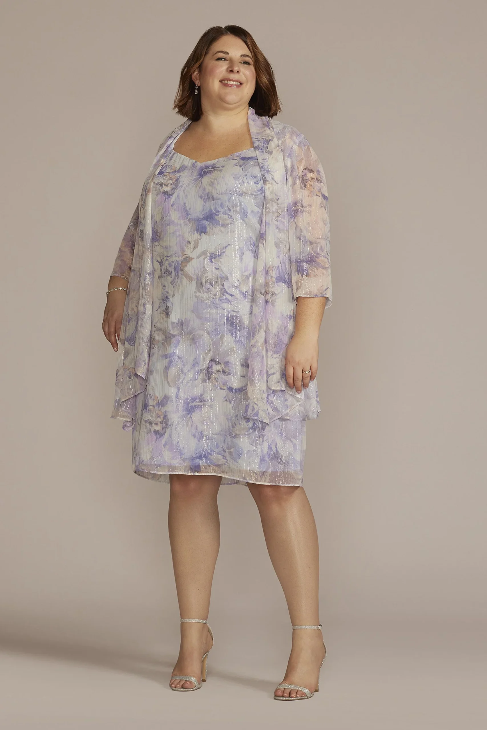 Plus Size Metallic Floral Print Two Piece Set