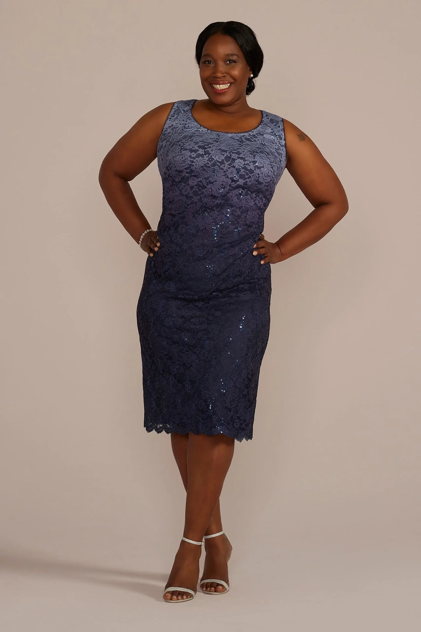 Plus Size Short Ombre Stretch Lace Tank Dress