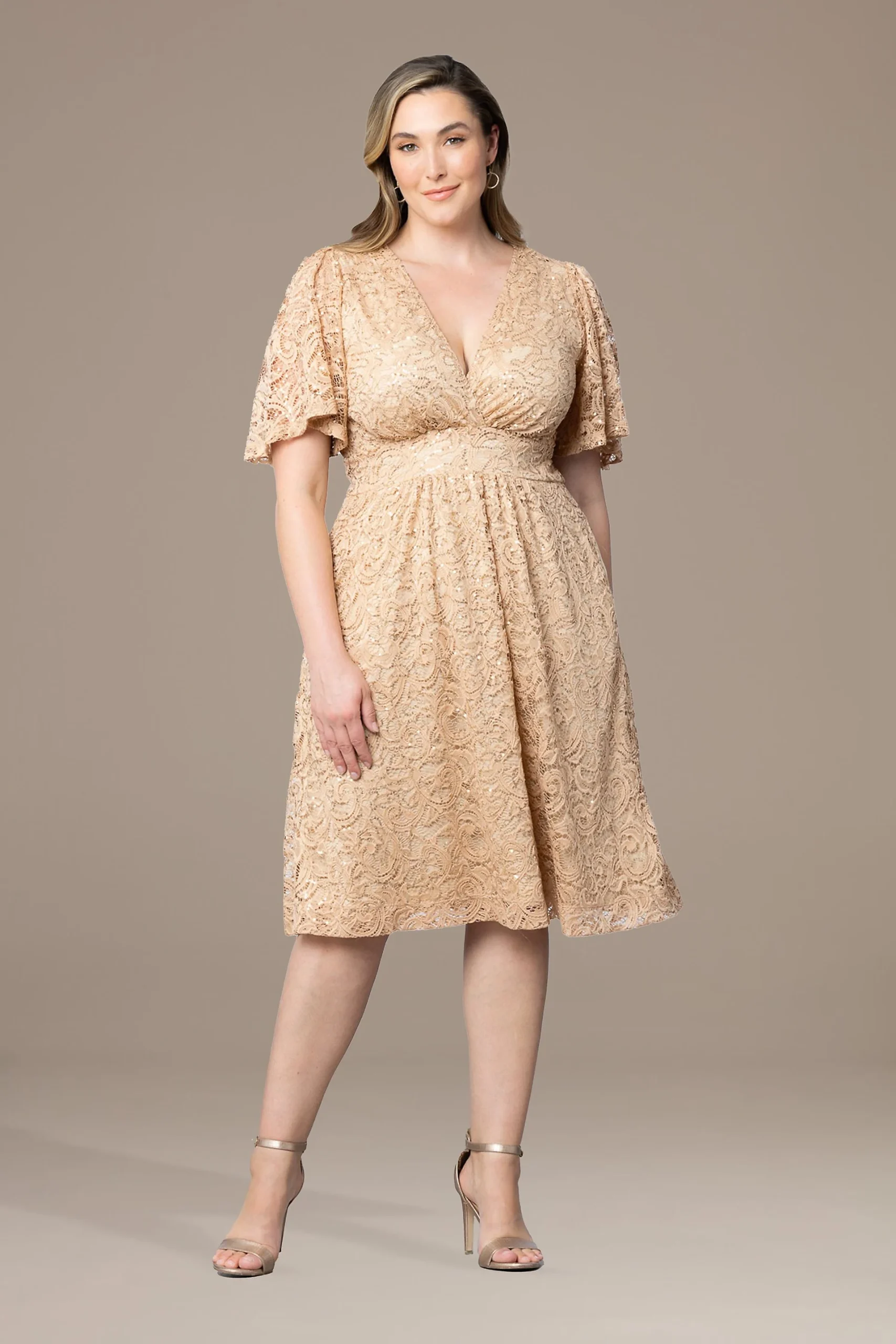 Plus Size Starry Sequin Lace Cocktail Dress