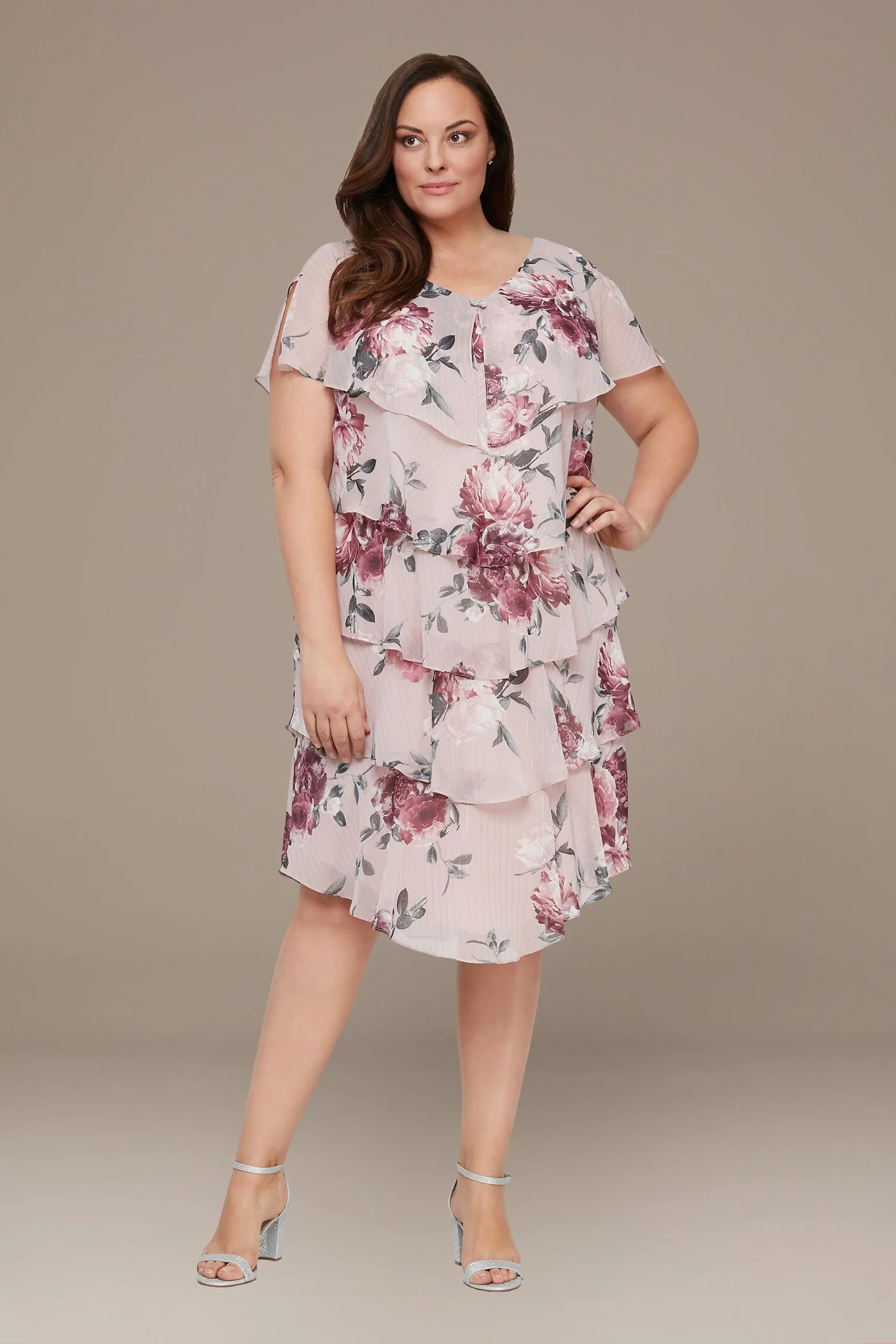 Plus Size Tiered Chiffon Dress with Embellishment