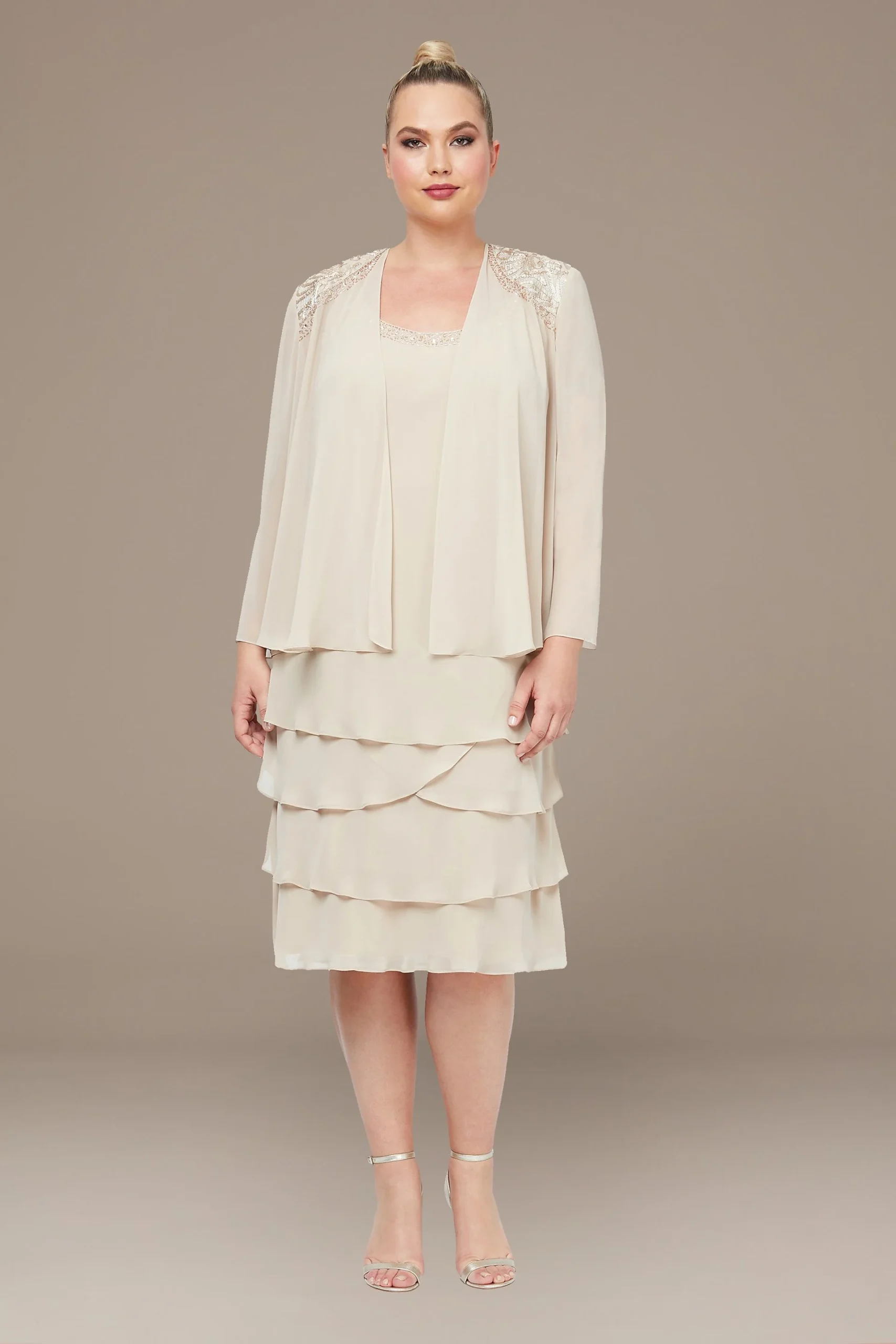 Plus Size Tiered Chiffon Drop Waist Jacket Dress