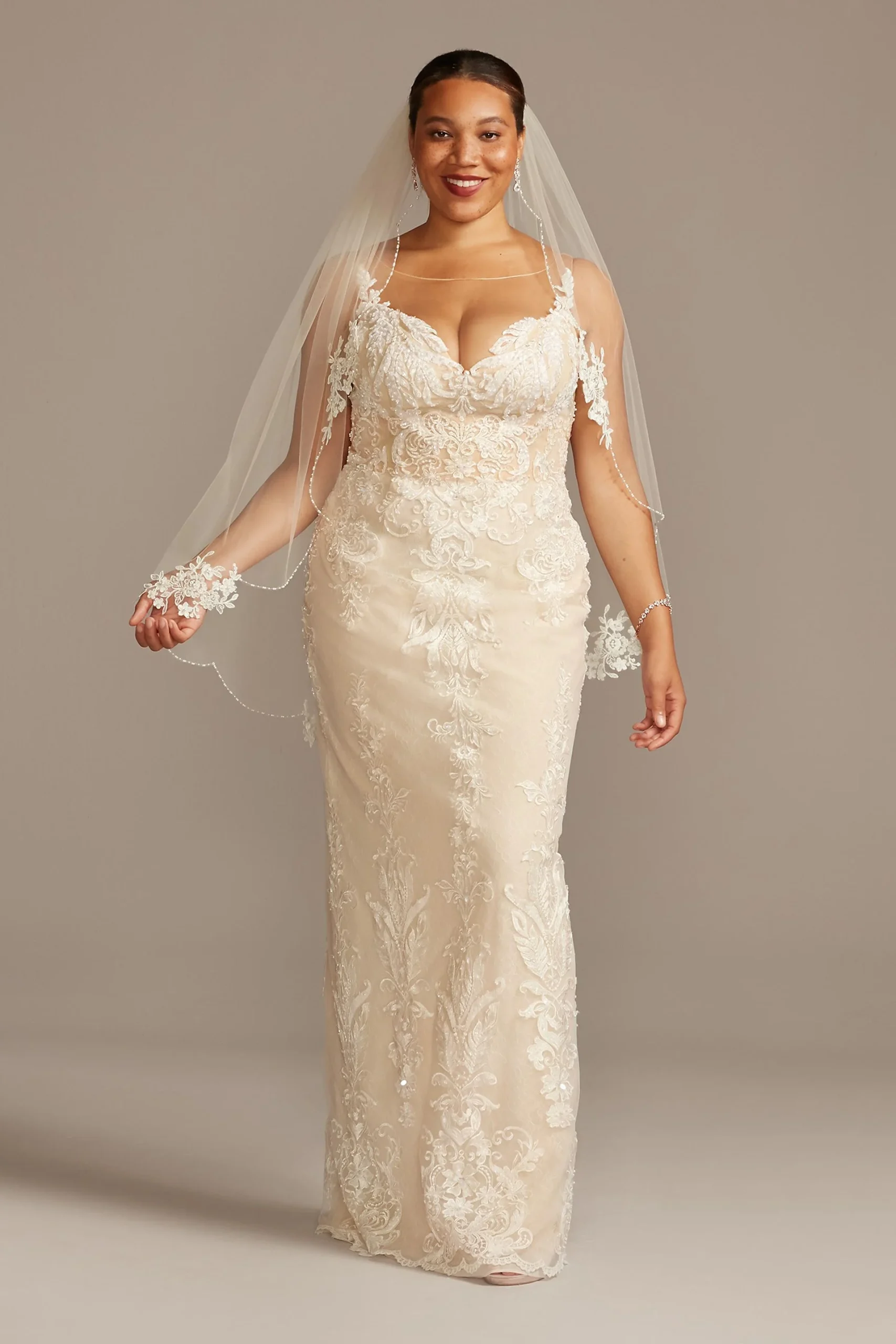 Plus Size Wedding Dress with Tulle Overskirt