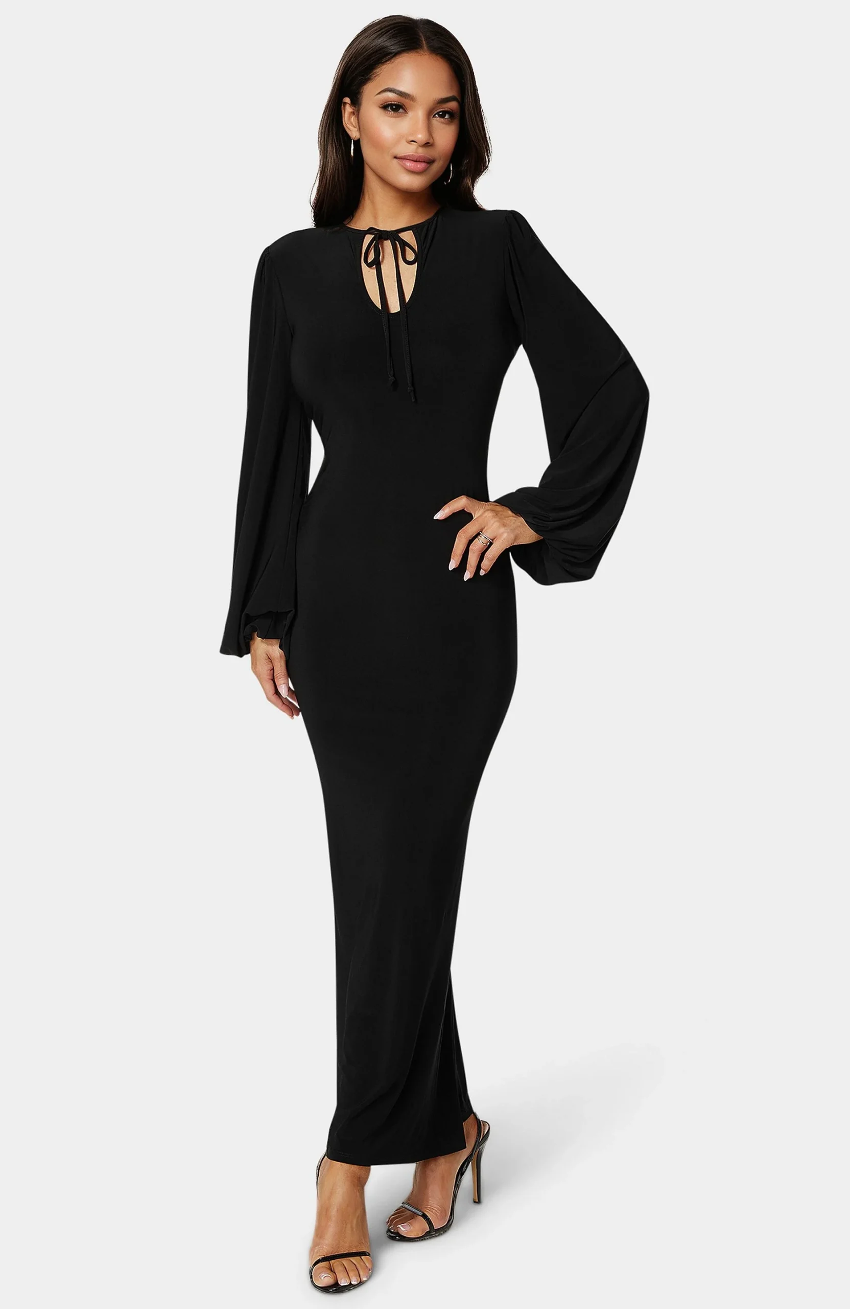 Poet Sleeve Tie Neck Maxi Dress