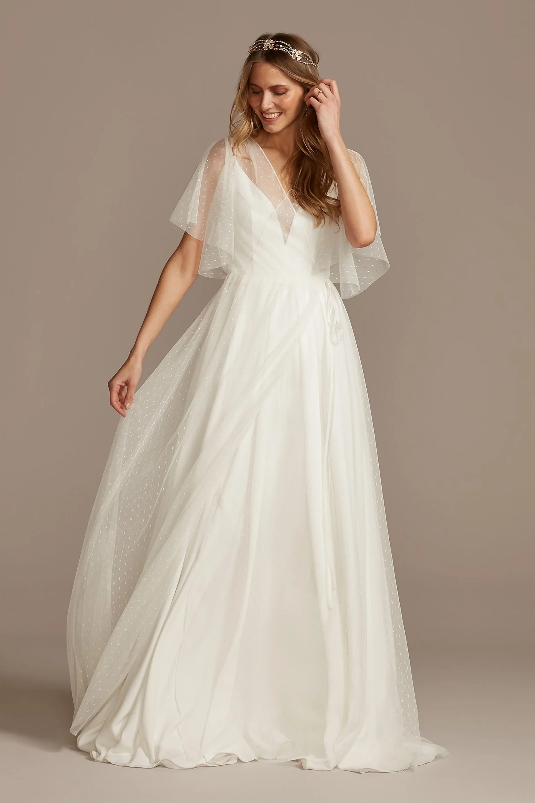 Point D'Esprit Tulle Flutter Sleeve Wrap Jacket
