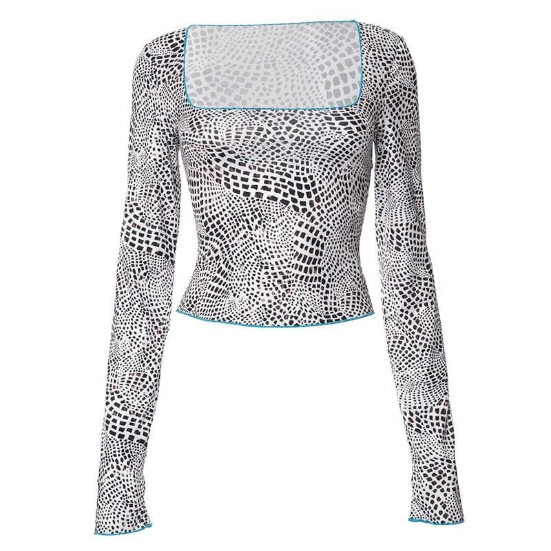 Polka dot contrast long sleeve square neck top