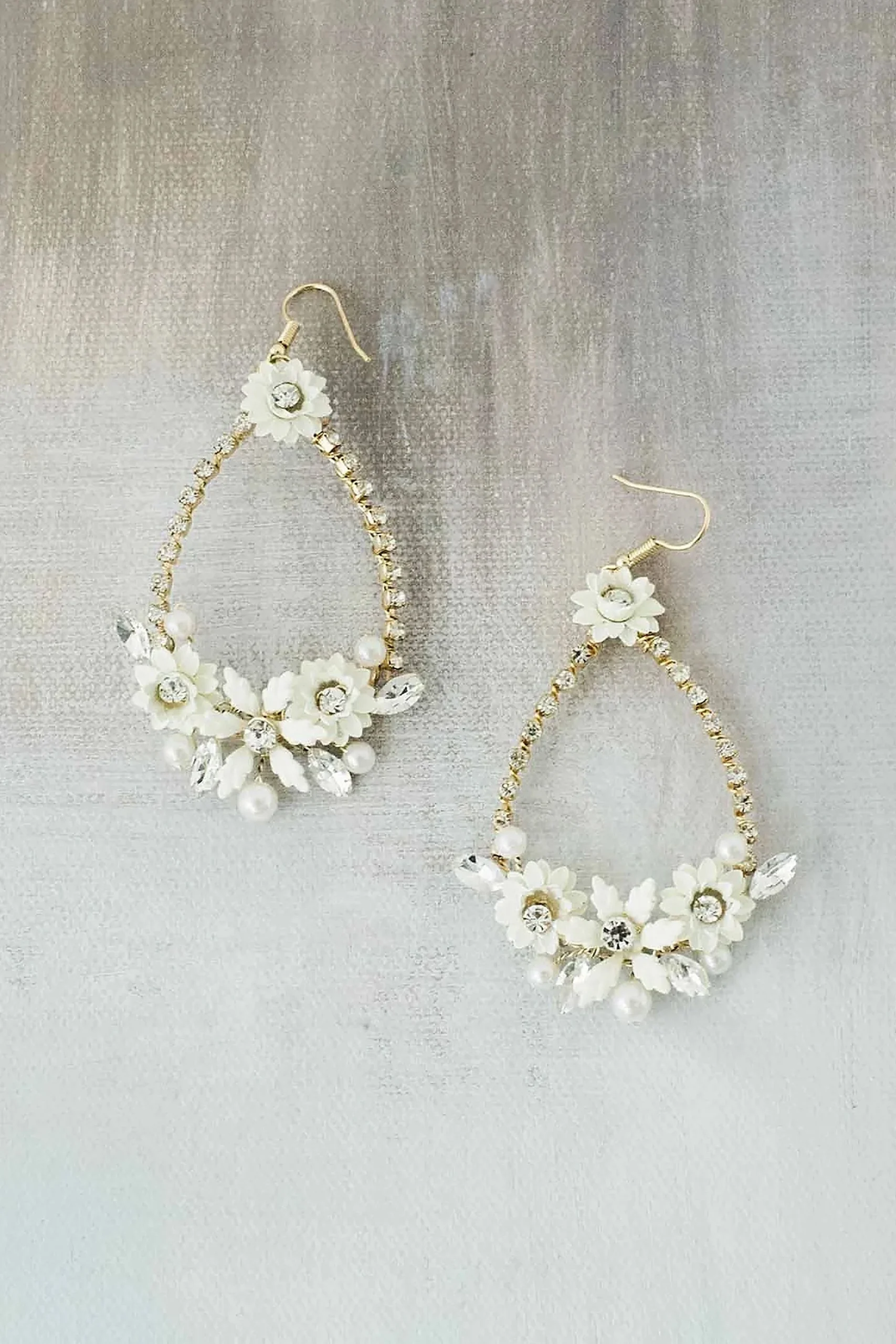 Porcelain Flower Cluster Teardrop Earrings
