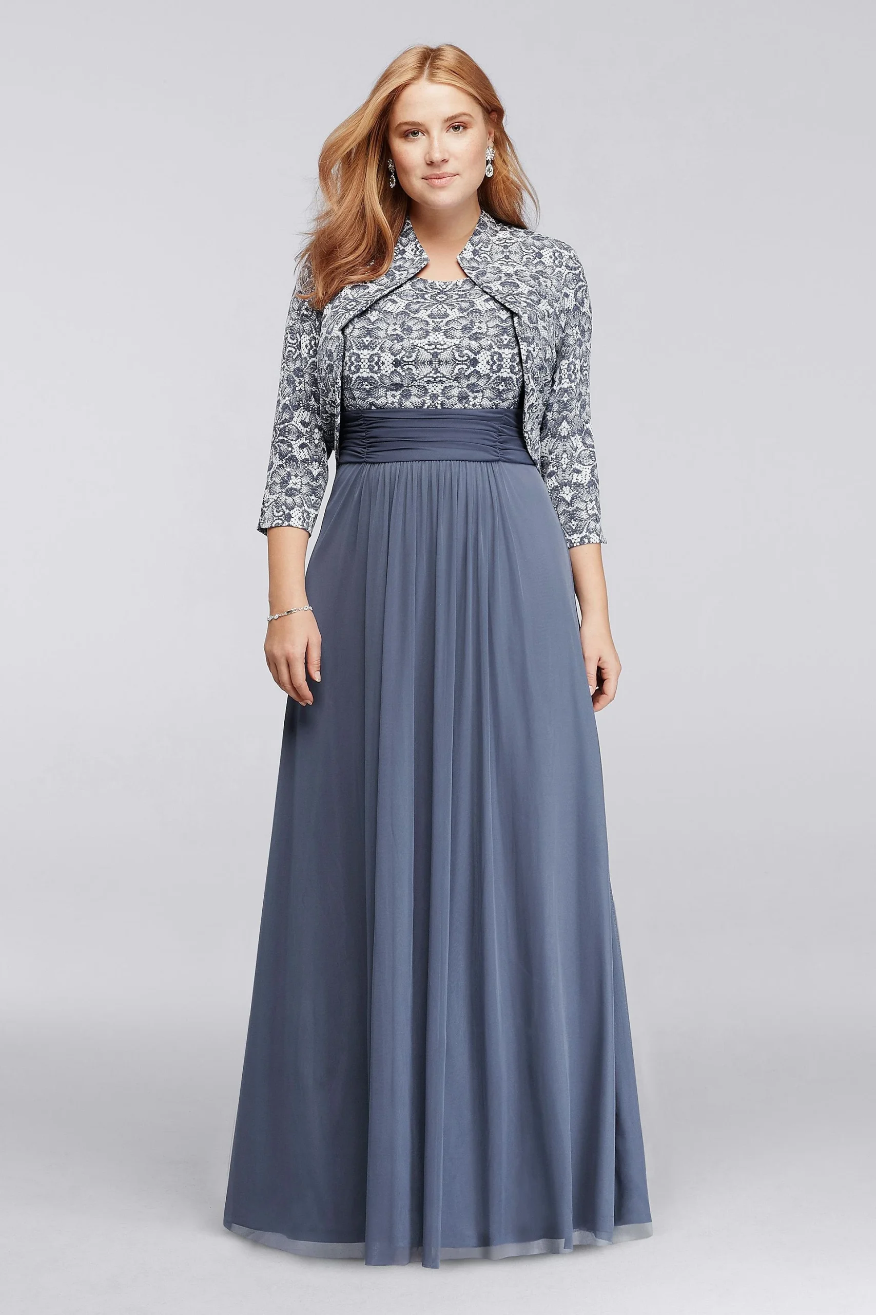 Printed Bolero Jacket Dress with 3/4 Sleeves