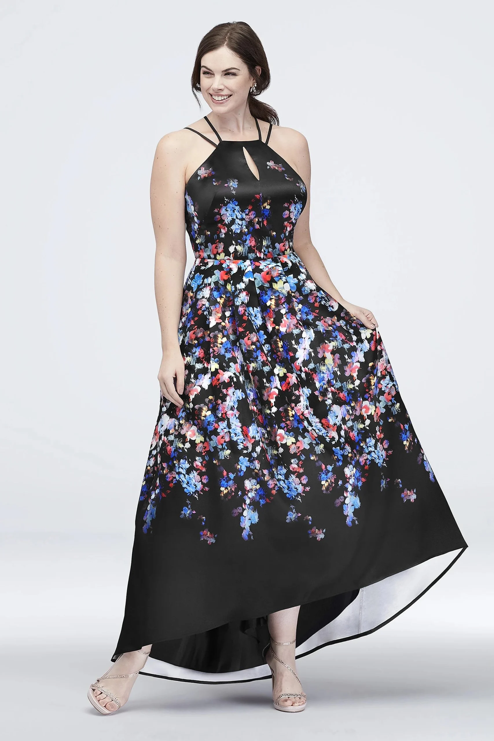 Printed Halter Plus Size Dress Lace-Up Back