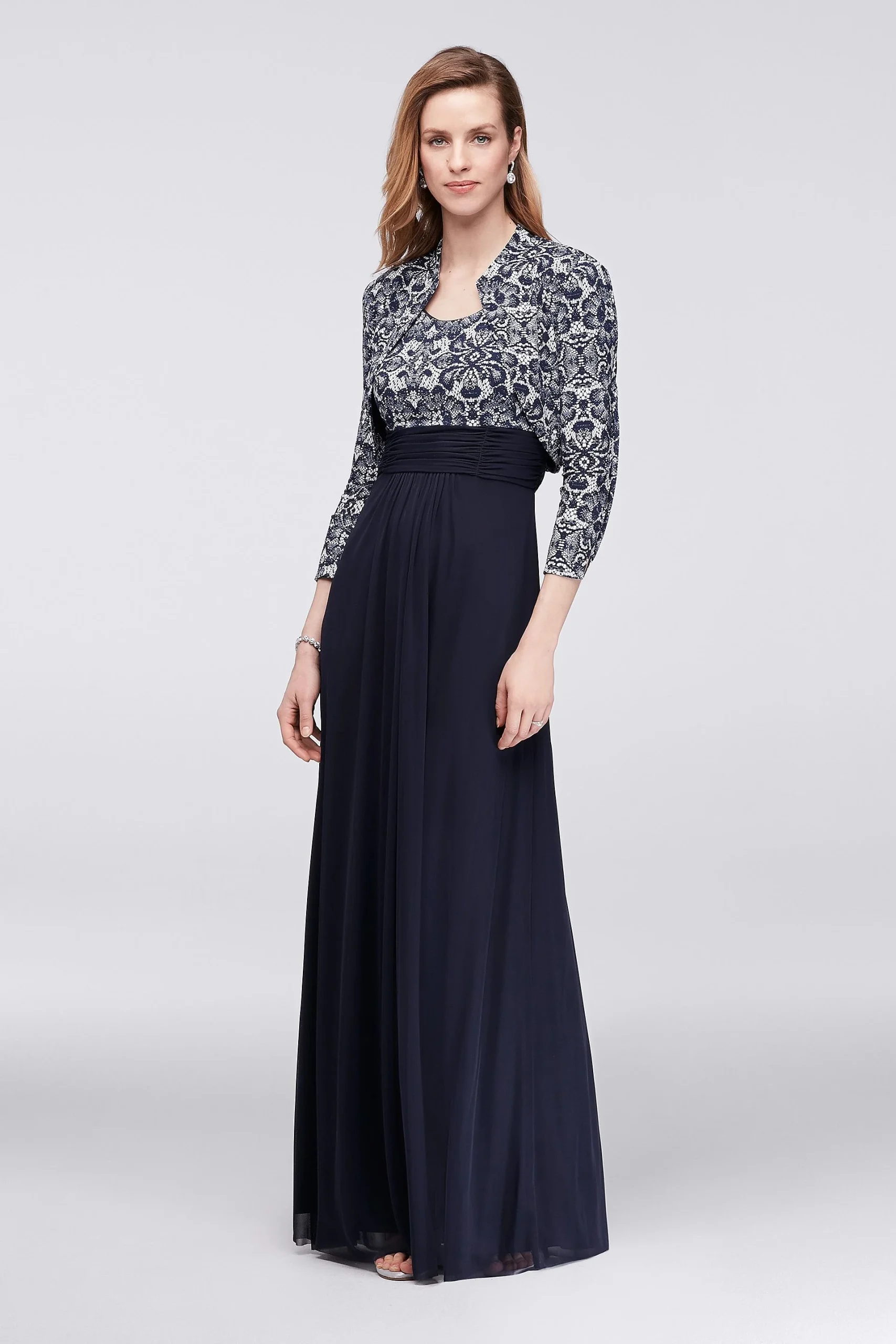 Printed Lace Bolero Jacket Dress with 3/4 Sleeves