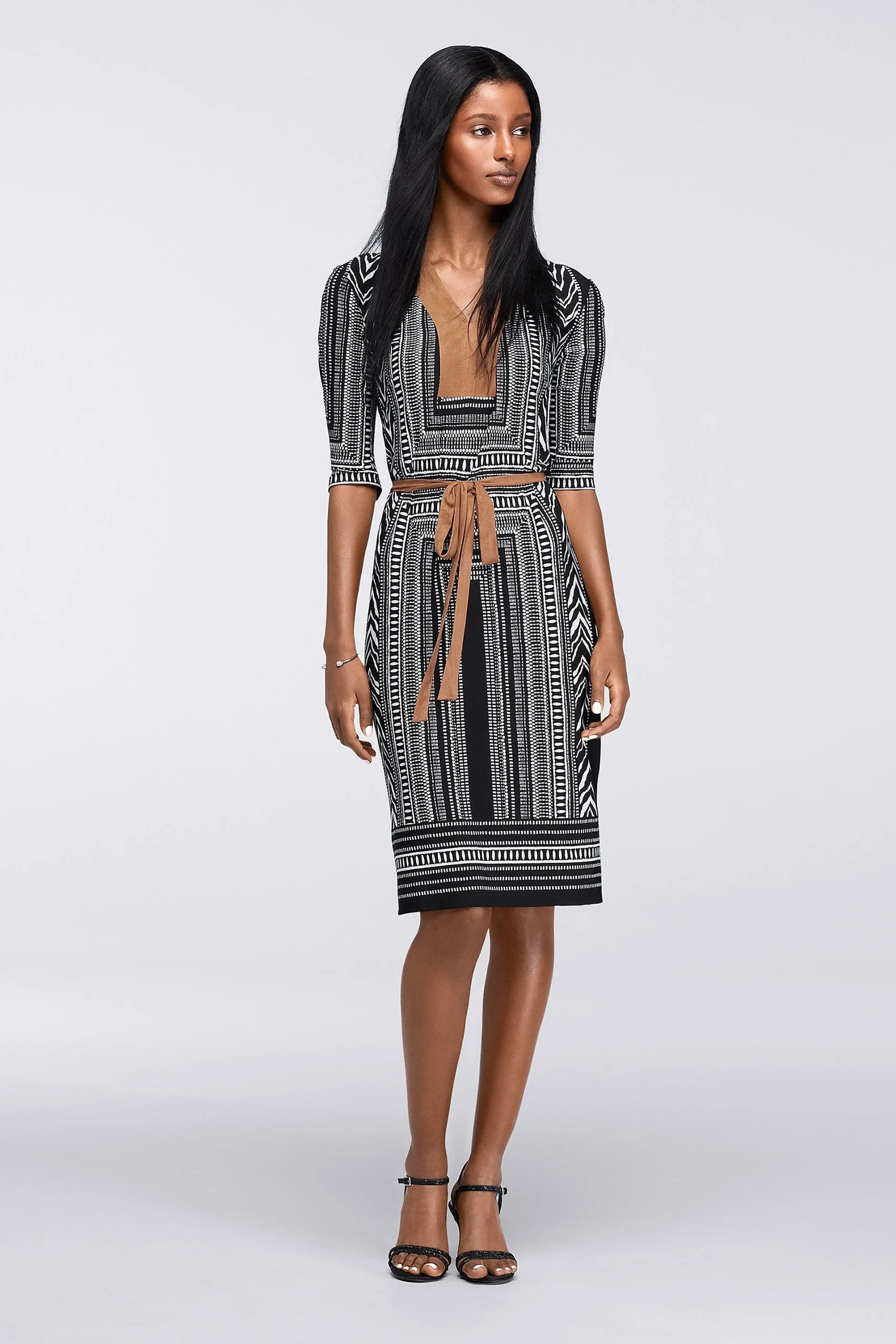 Printed Tunic Dress with Faux Suede Trim