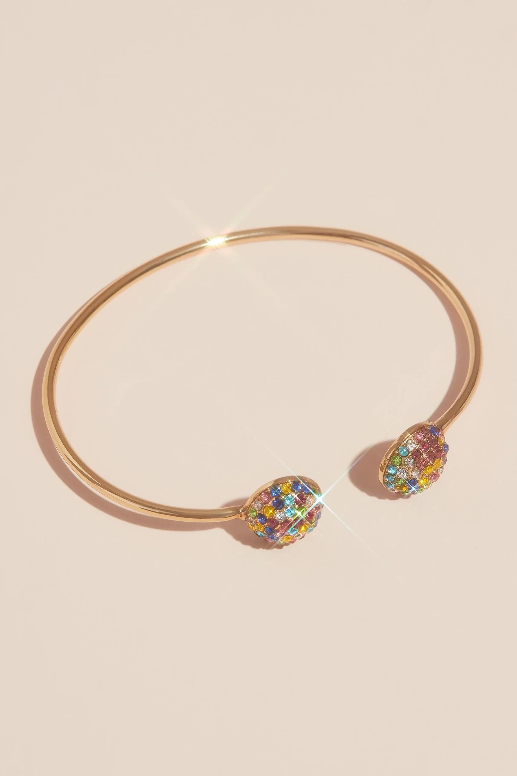 Rainbow Pave Crystal Button Cuff Bracelet