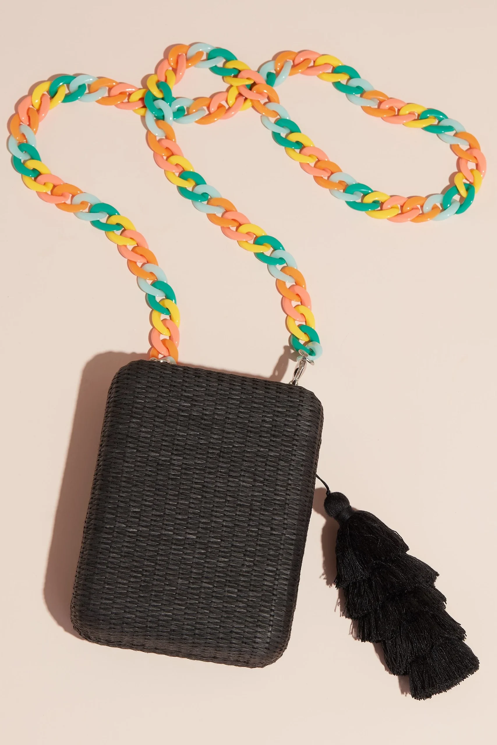 Rattan Box Clutch with Tiered Tassel