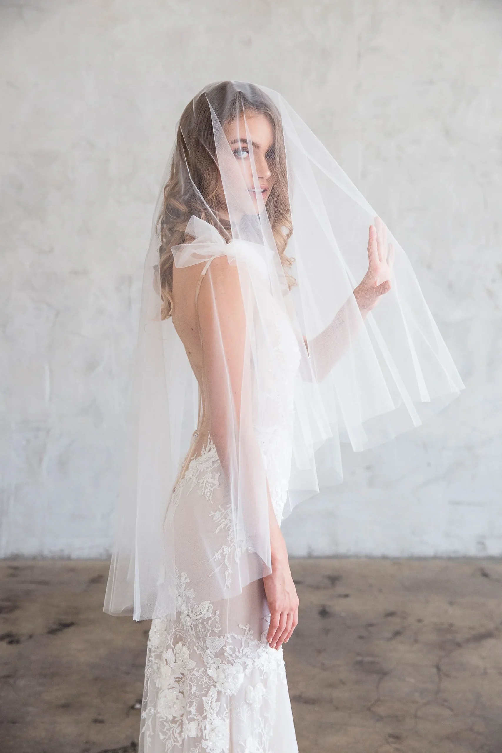 Raw-Edge Tulle Fingertip Veil with Blusher