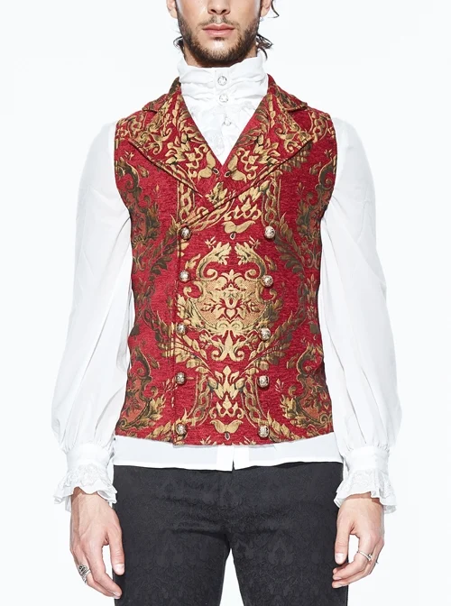 Red And Gold Palace Big Jacquard Pattern Short Gothic Waistcoat