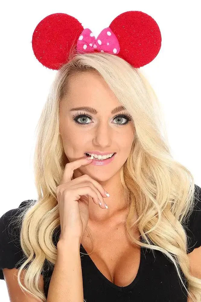 Red Tinsel Terrycloth Bow Tie Mouse Ears
