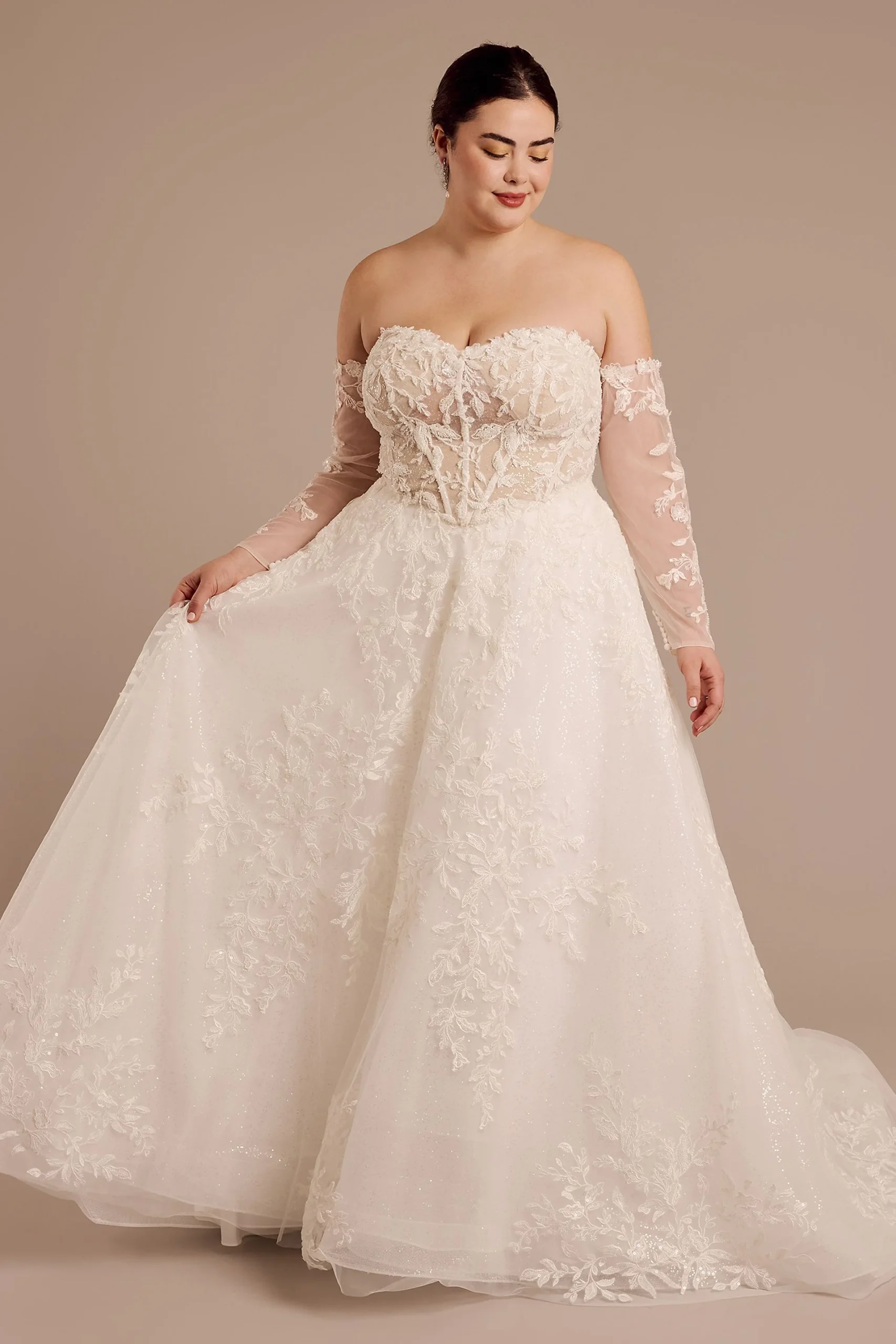 Removable Long-Sleeve Ball Gown Wedding Dress