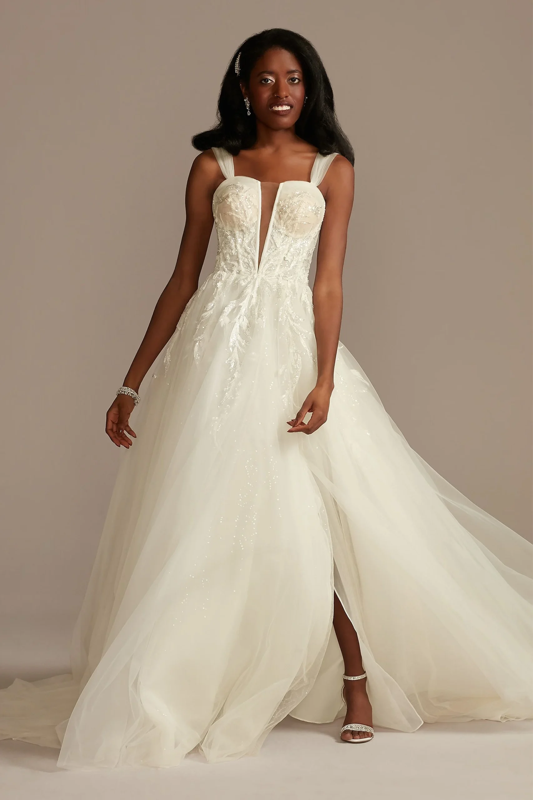 Removable Straps Tulle Petite Wedding Dress